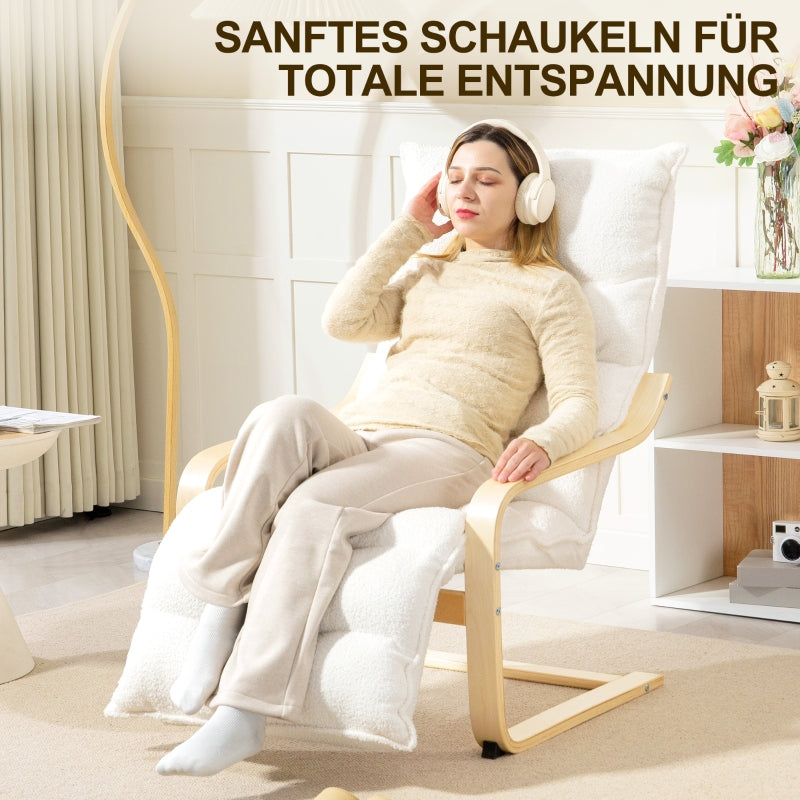 Liegesessel mit verstellbarer Fußstütze, Schaukelfunktion, Sherpa-Fleece, Weiß