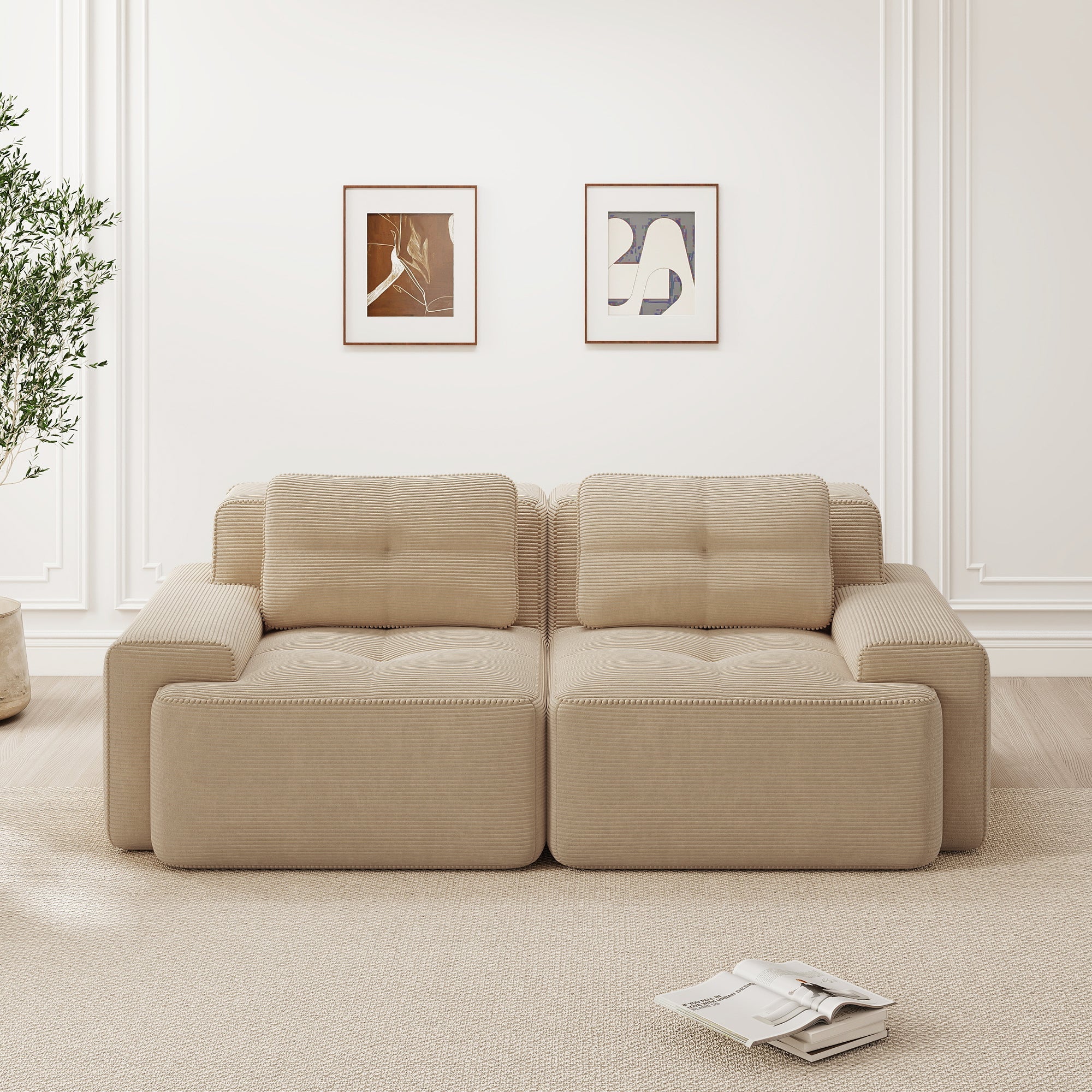 Boneless Modular Sofa Deep Seat Sleeper - Corduroy Beige