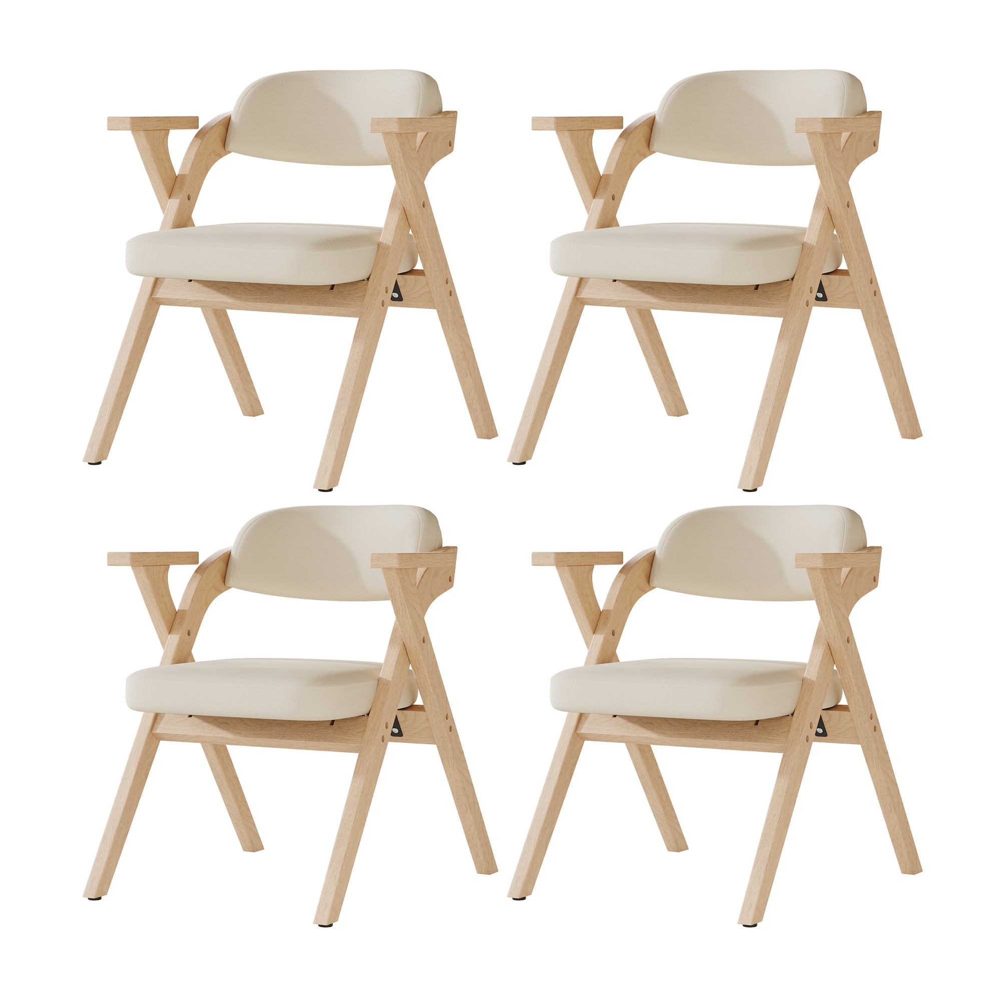 Folding Dining Chairs, Set of 4 Solid Wood Foldable and Breathable Chairs, Linen Beige