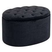 Bench Upholstered Modern Storage Oval Shape, Velvety Polyester Black