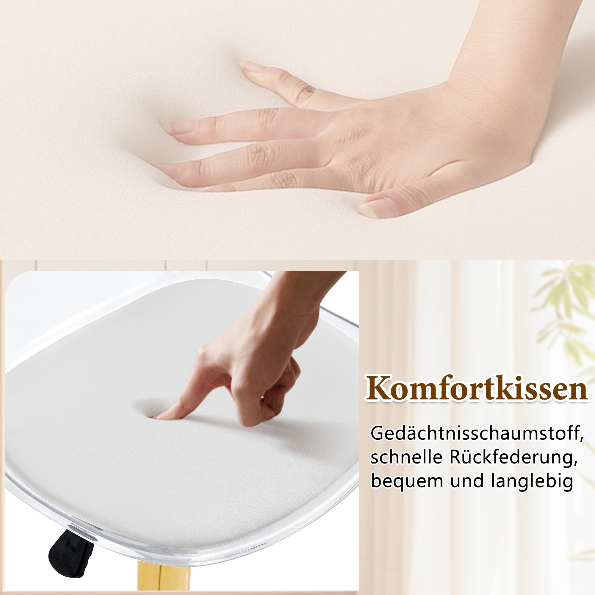 2er-Set Barhocker Höhenverstellbar 360° Drehbar Transparente Rückenlehne - Gold Metall