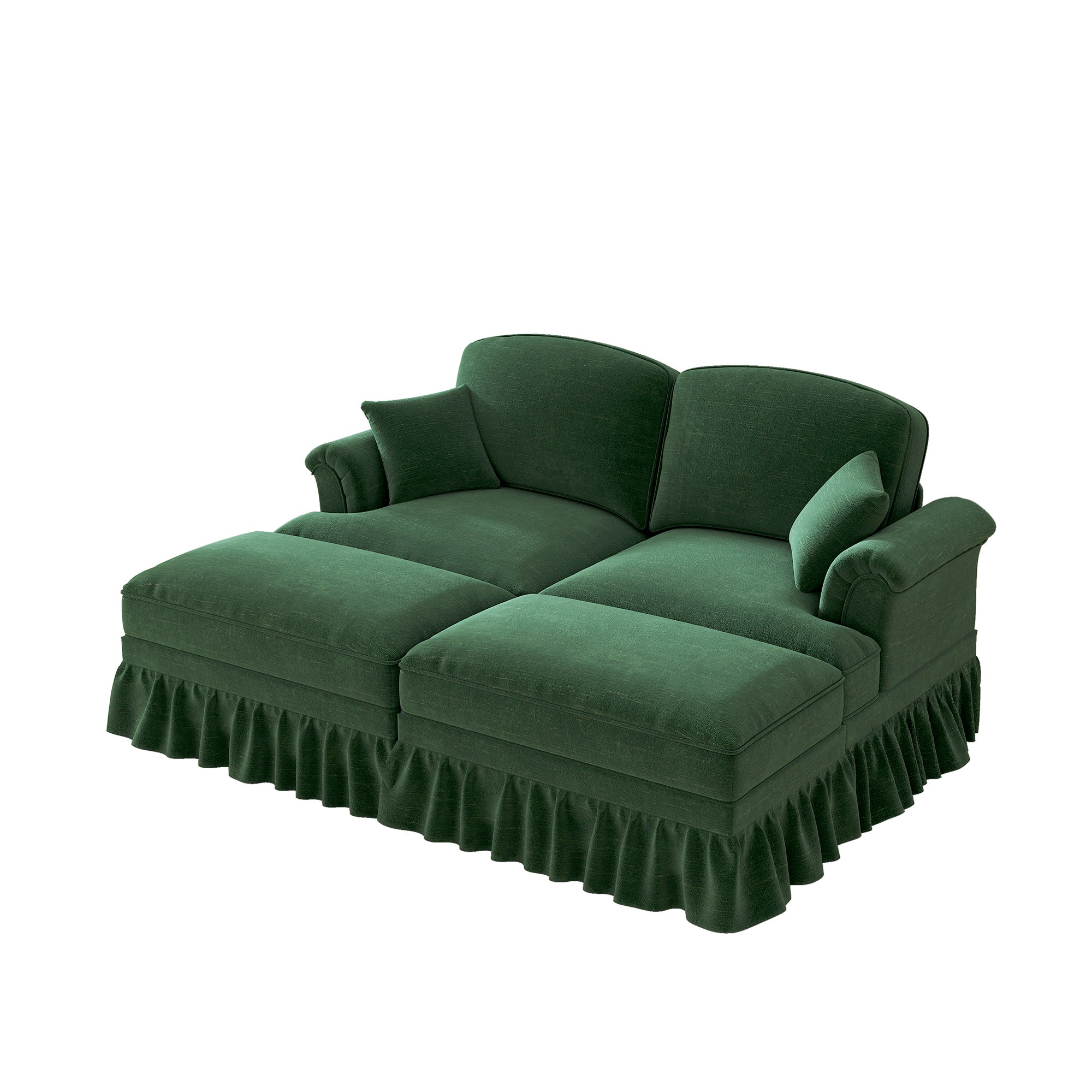 Classic Modular 2-Seater Sofa Movable Ottoman Funnel Armrests Chenille Green