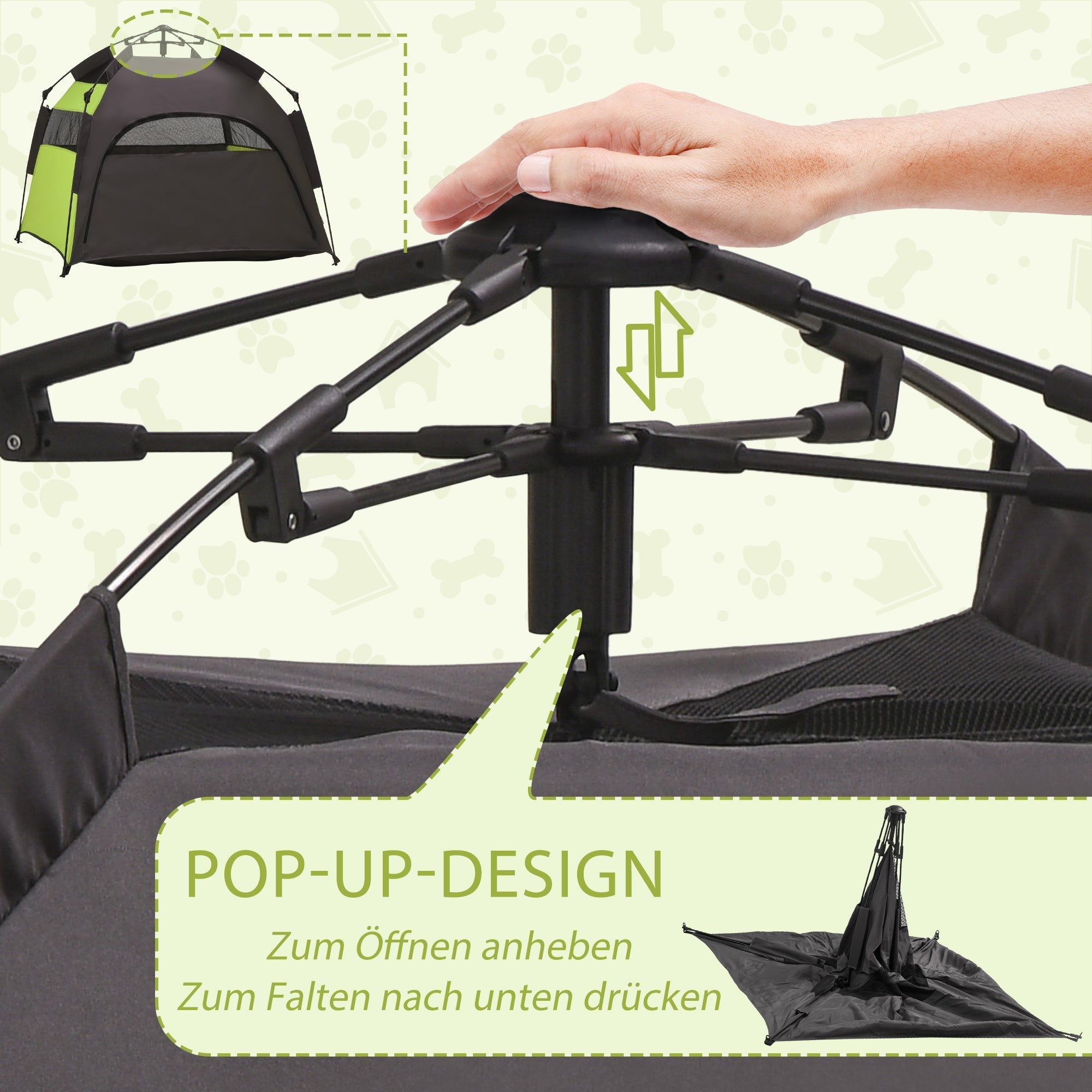 Pet Tent Teepee, Outdoor Use Sunshade Mesh Window, Green
