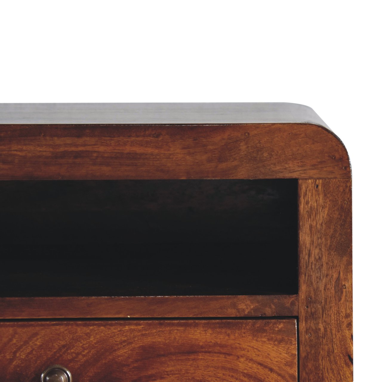Solid Wood Nightstand, Chunky Wall Mounted 1 Drawer 1 Open-Shelf, Chestnut Brown