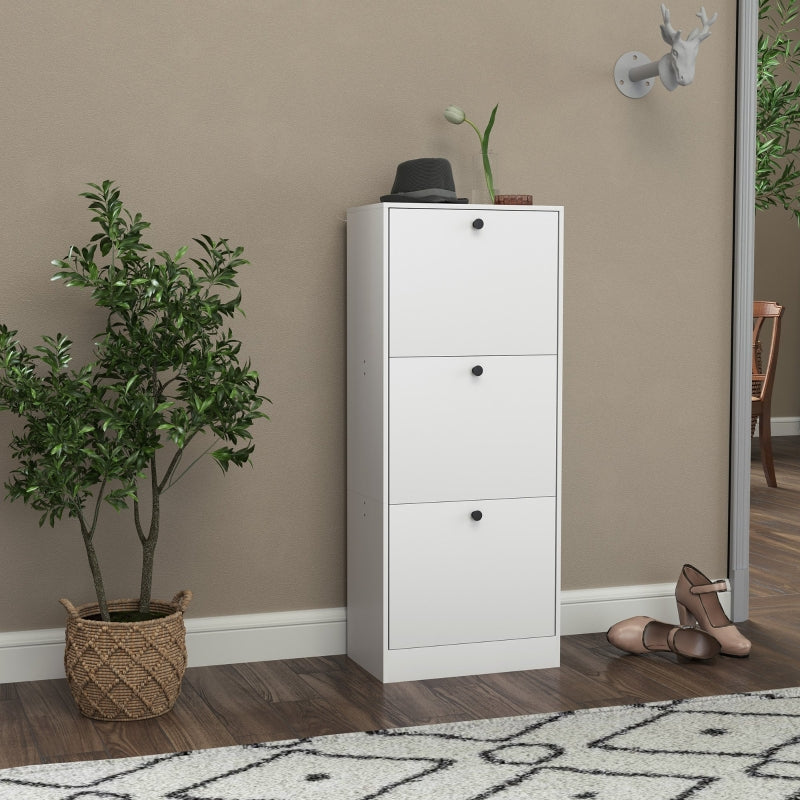 Schuhschrank mit 3 Klappen, verstellbarer Einlegeboden, 12 Paar, Weiß