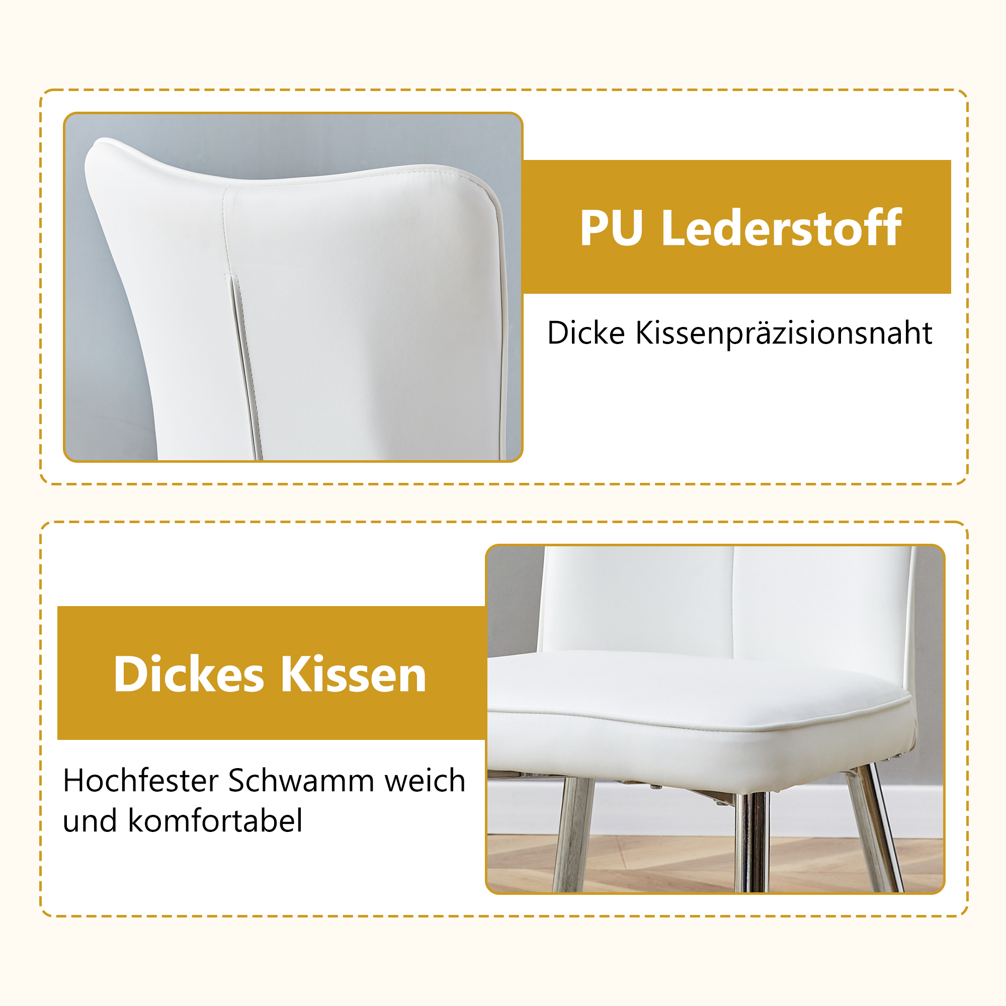 2x Modern Dining Chairs PU Leather Silver Metal Legs White