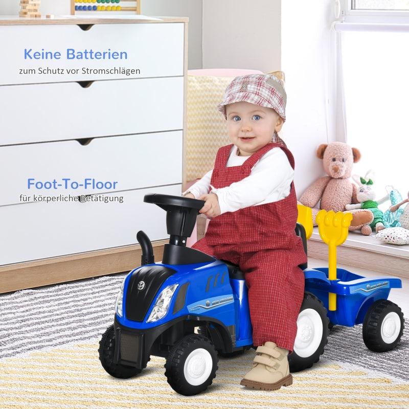 Ride-on Tractor with Trailer, Horn and Sand Toy, Blue Plastic and Metal