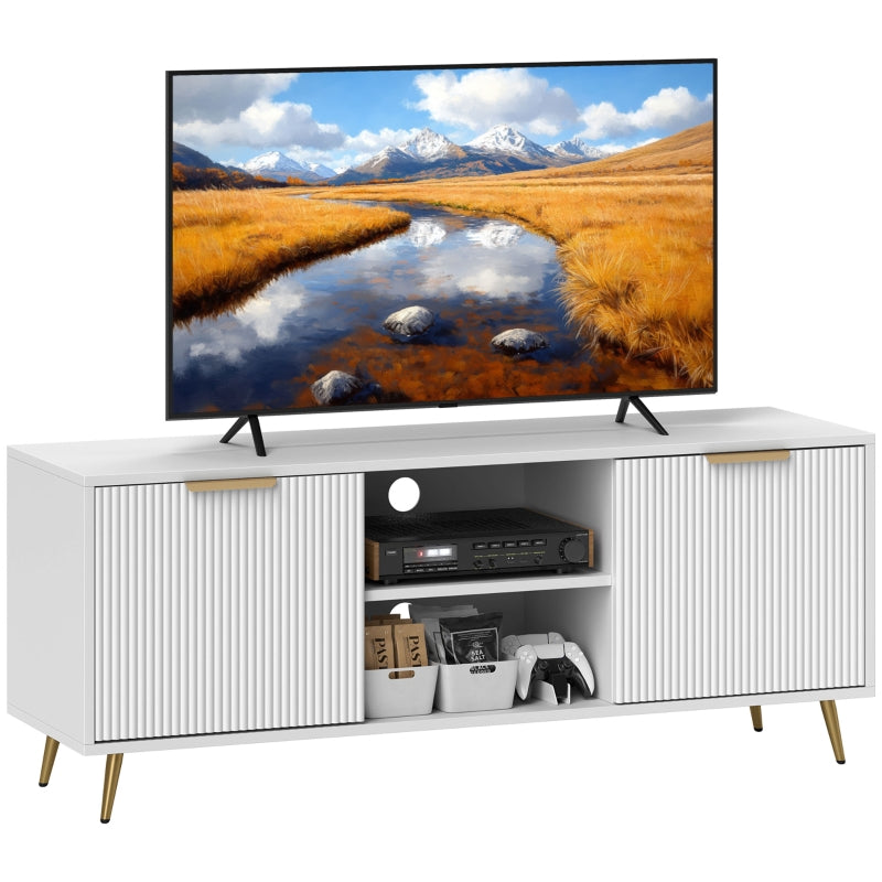 Modern TV Stand Cabinet, 55" TV Unit with 2 Shelves & 2 Cabinets, Engineered Wood White