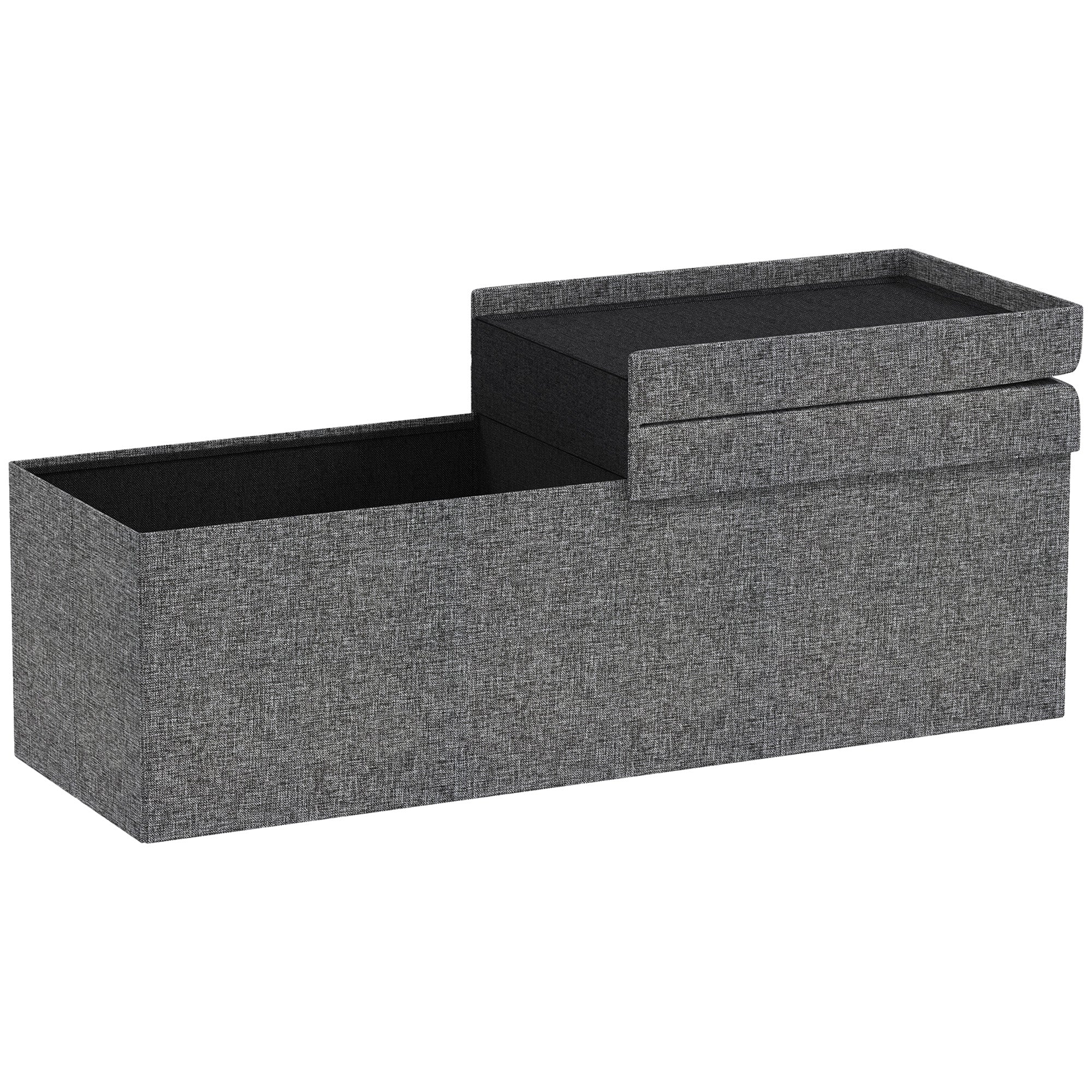 Folding Storage Bench, Separate Containers, Linen-Look, Dark Gray