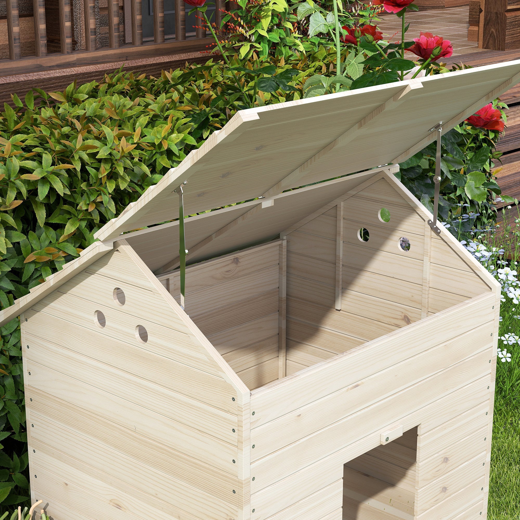 Duck House, Hinged Tilting Roof, Raised Floor, Fir Wood