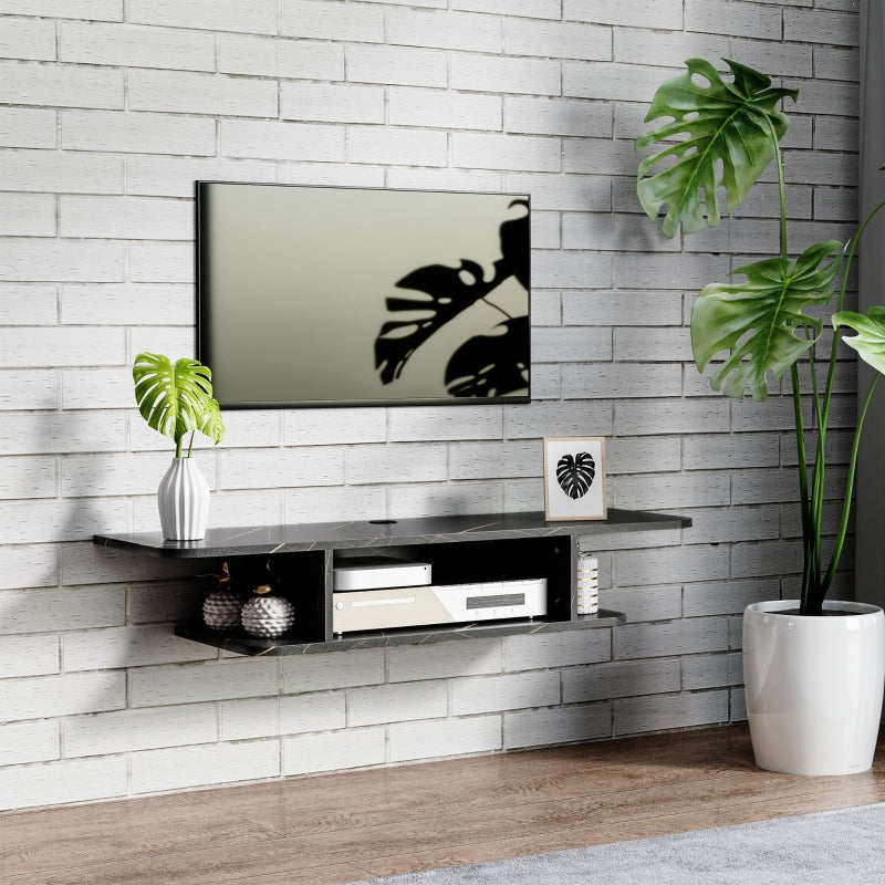 Floating TV Unit Stand for 40" TVs with Storage Shelf, Engineered Wood, Black