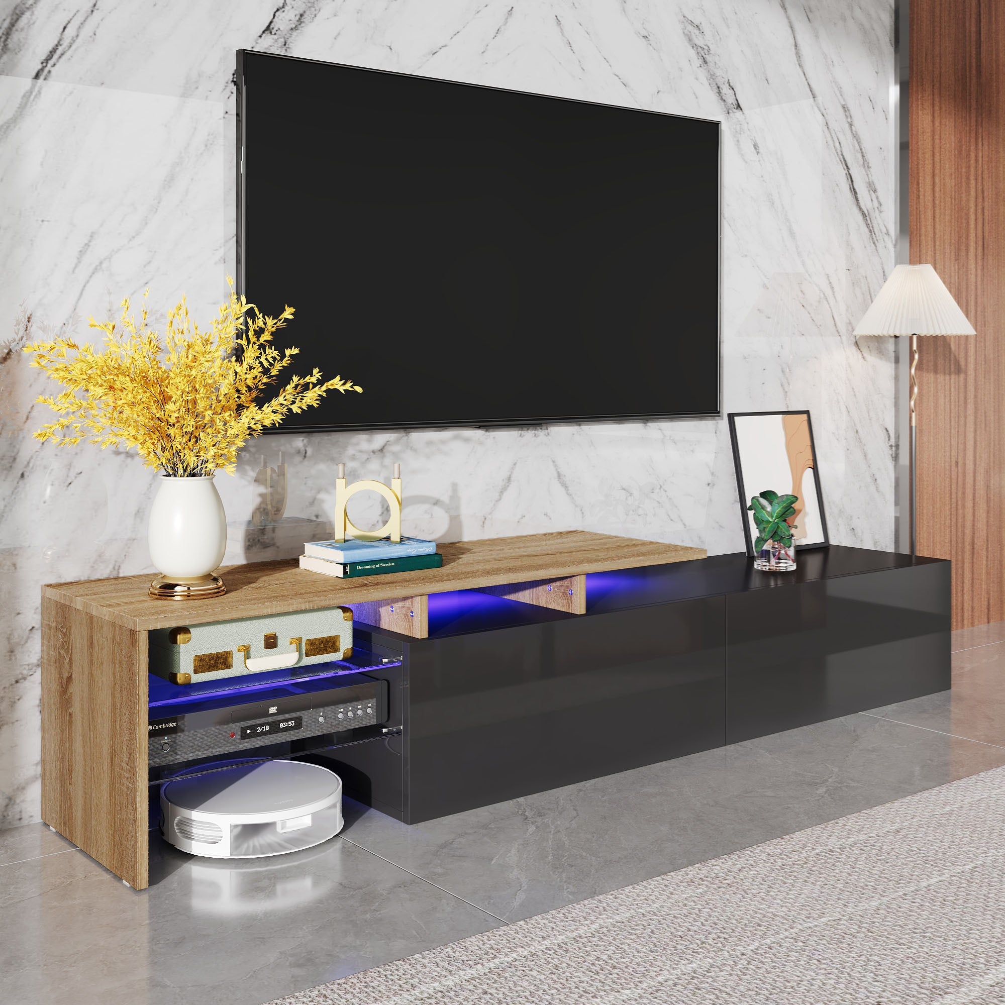 Modern TV Cabinet: Stylish, Elegant, Practical Storage, High-Gloss Black, Wood, Glass