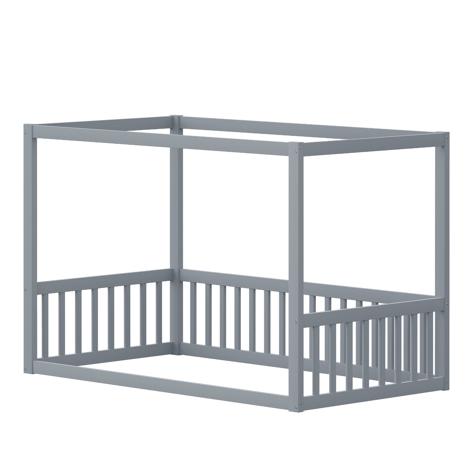 Children's Canopy Bed - 90 x 200 cm, Solid Wood Frame, Grey