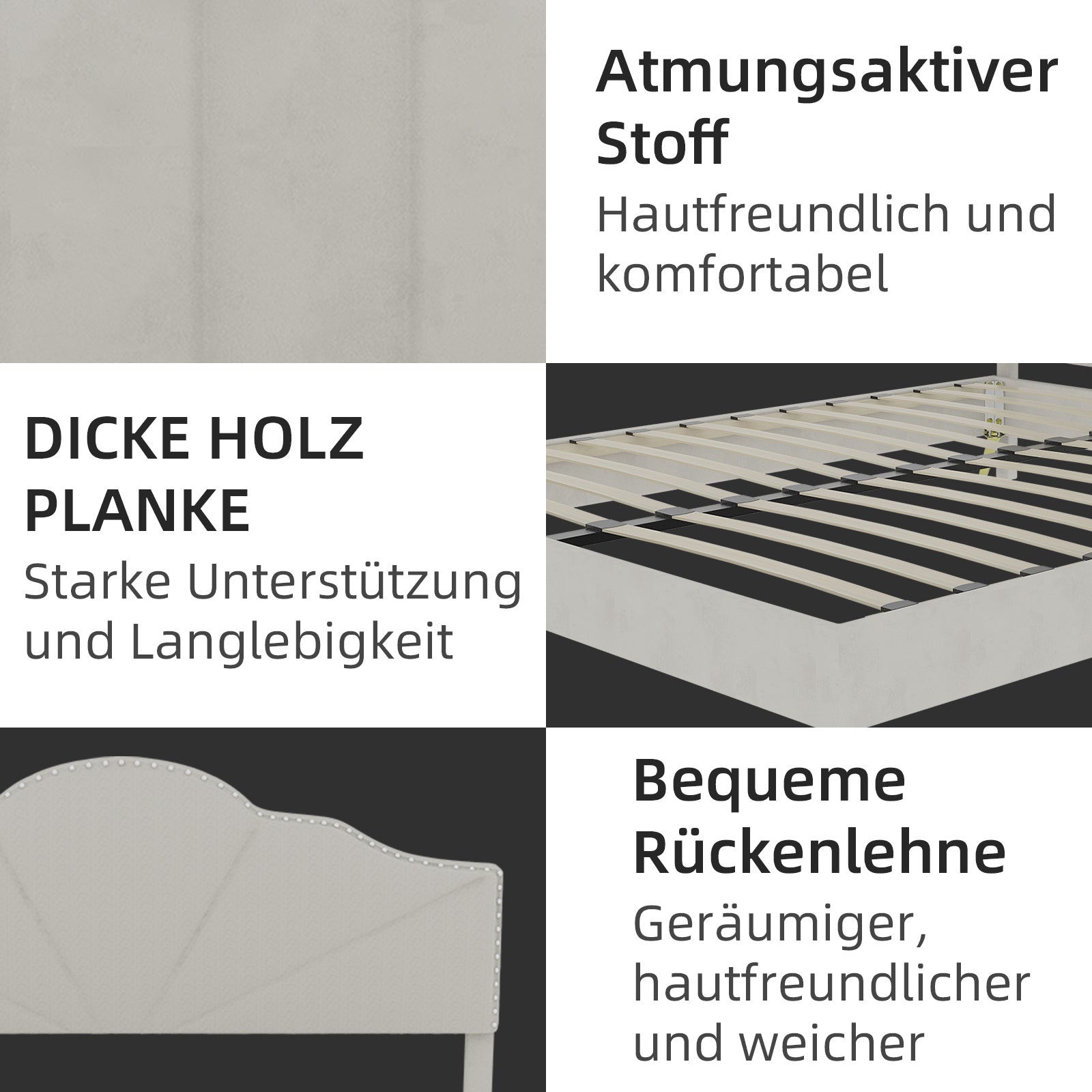 Modern Minimalist Soft Bed, Comfortable Headboard, 140*200CM, Beige