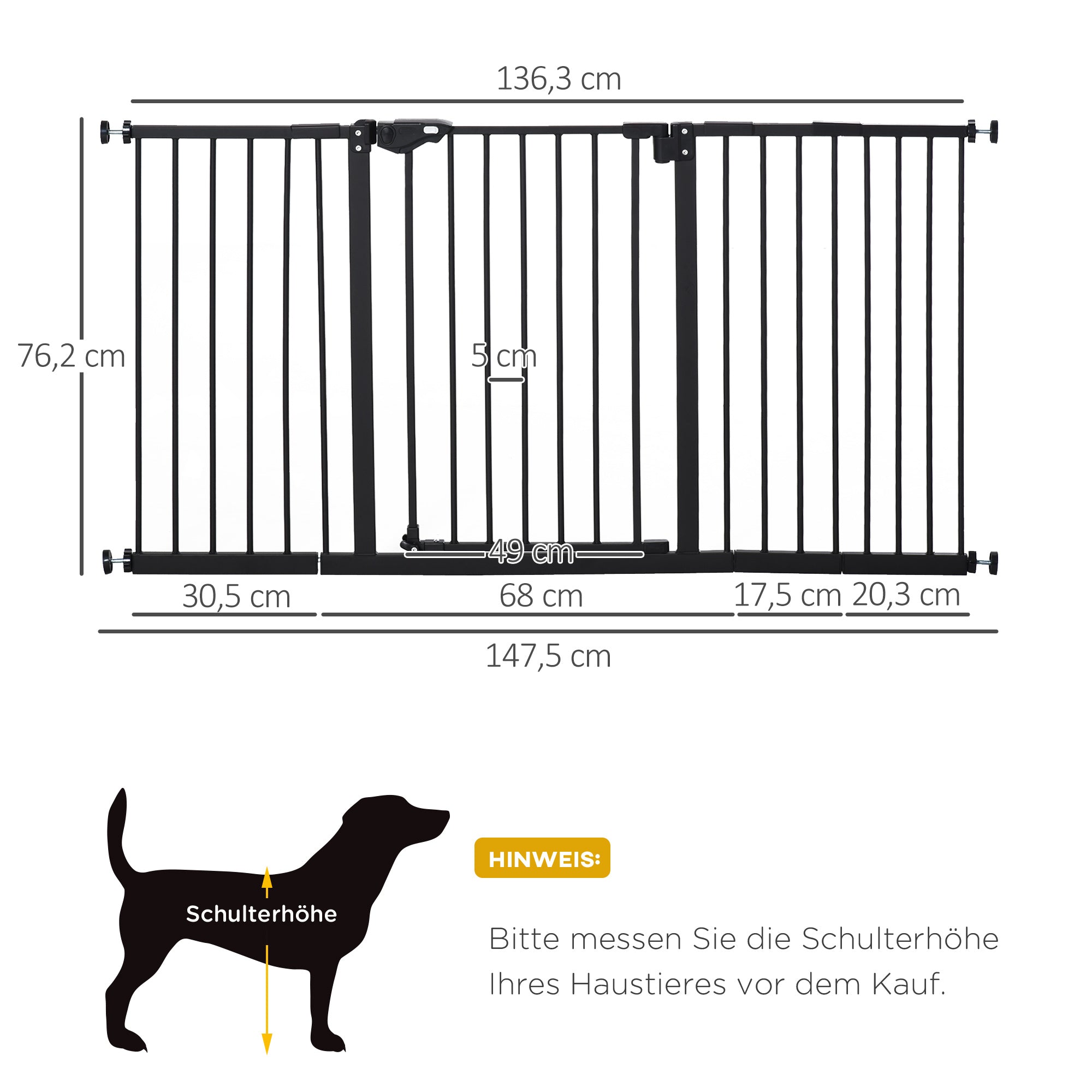 Pet Safety Gate, No Drilling Stair Gate, Metal Plastic, Black