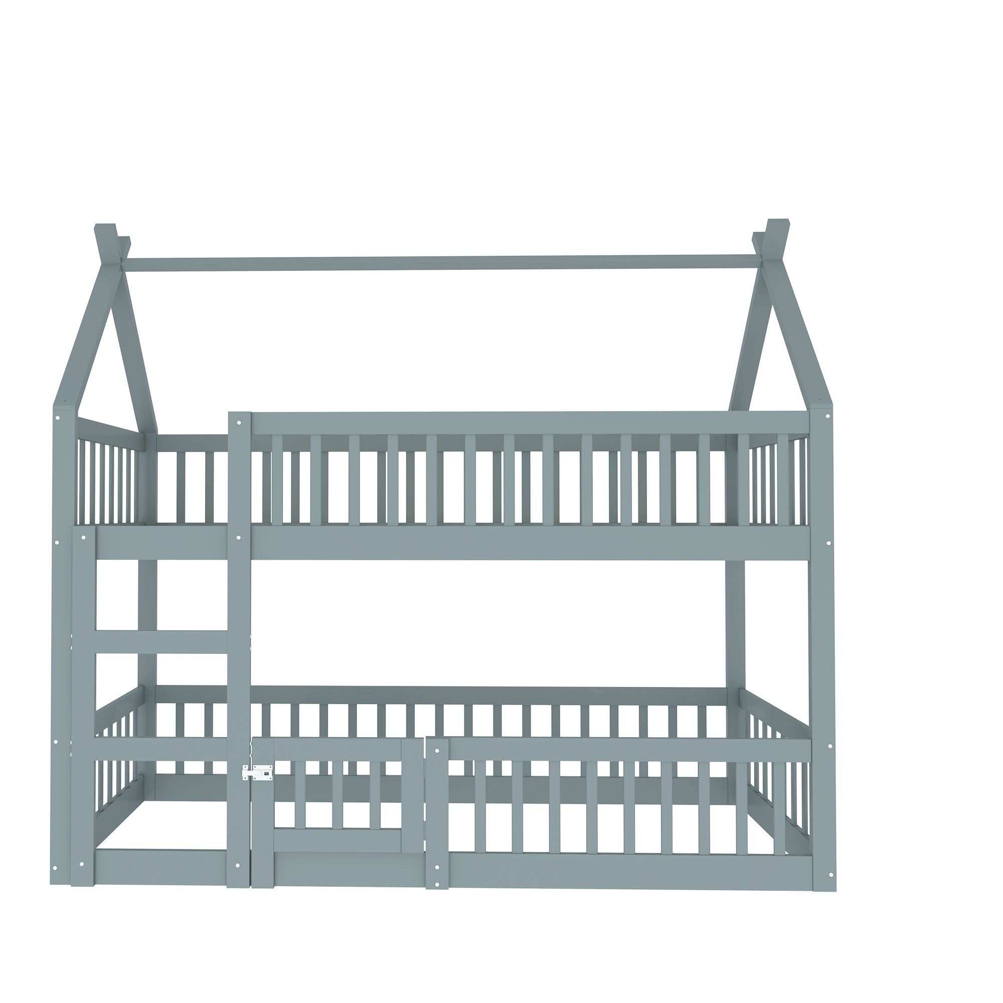 Children's Bunk Bed with Stairs, Loft Design, Solid Wood, Grey