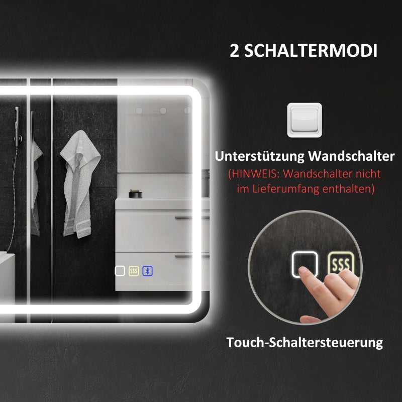 Badezimmerspiegel mit Beleuchtung, LED, Bluetooth, Anti-Beschlag, Silber