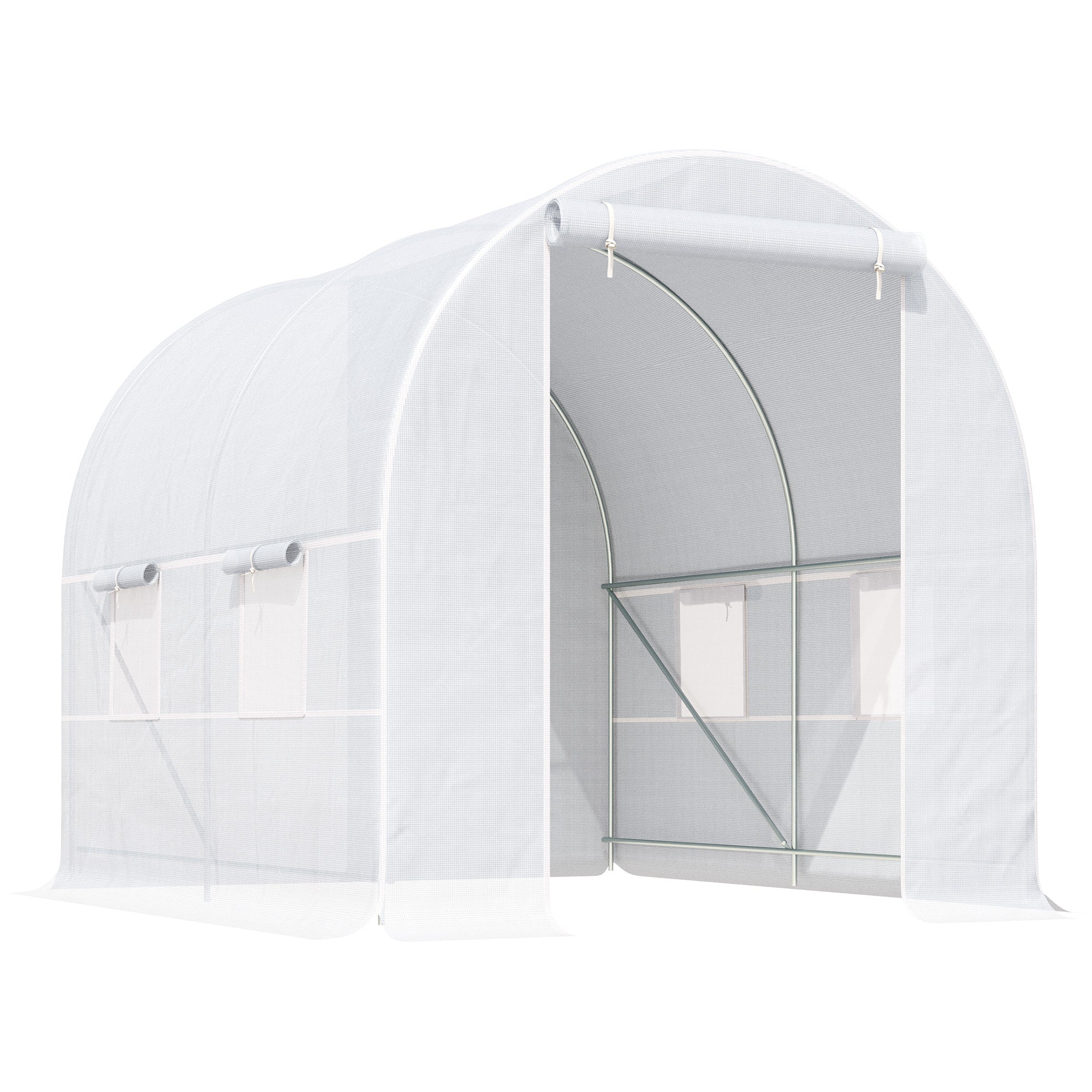 Polytunnel Greenhouse 2.5 x 2 x 2 m Walk-in with Mesh Windows Galvanised Steel Frame White