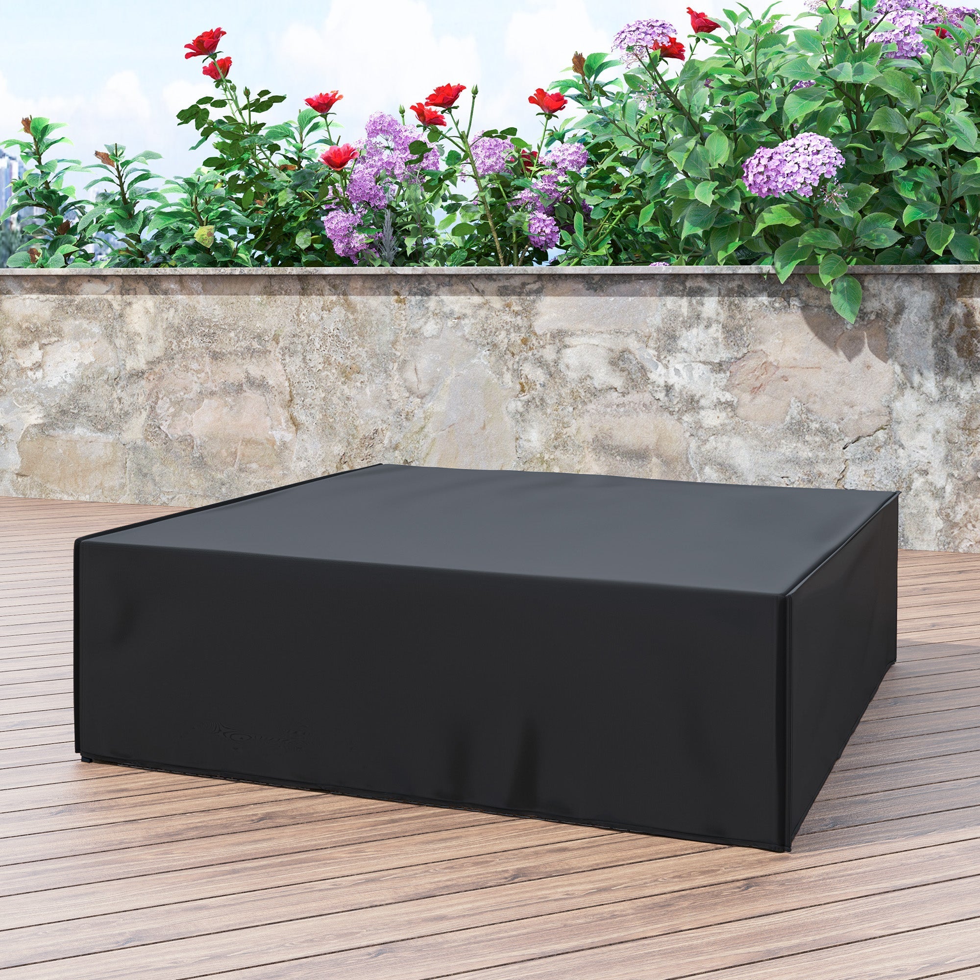 Große Terrassenmöbel Abdeckung Quadratisch Wasserdicht 600D Oxford, Schwarz