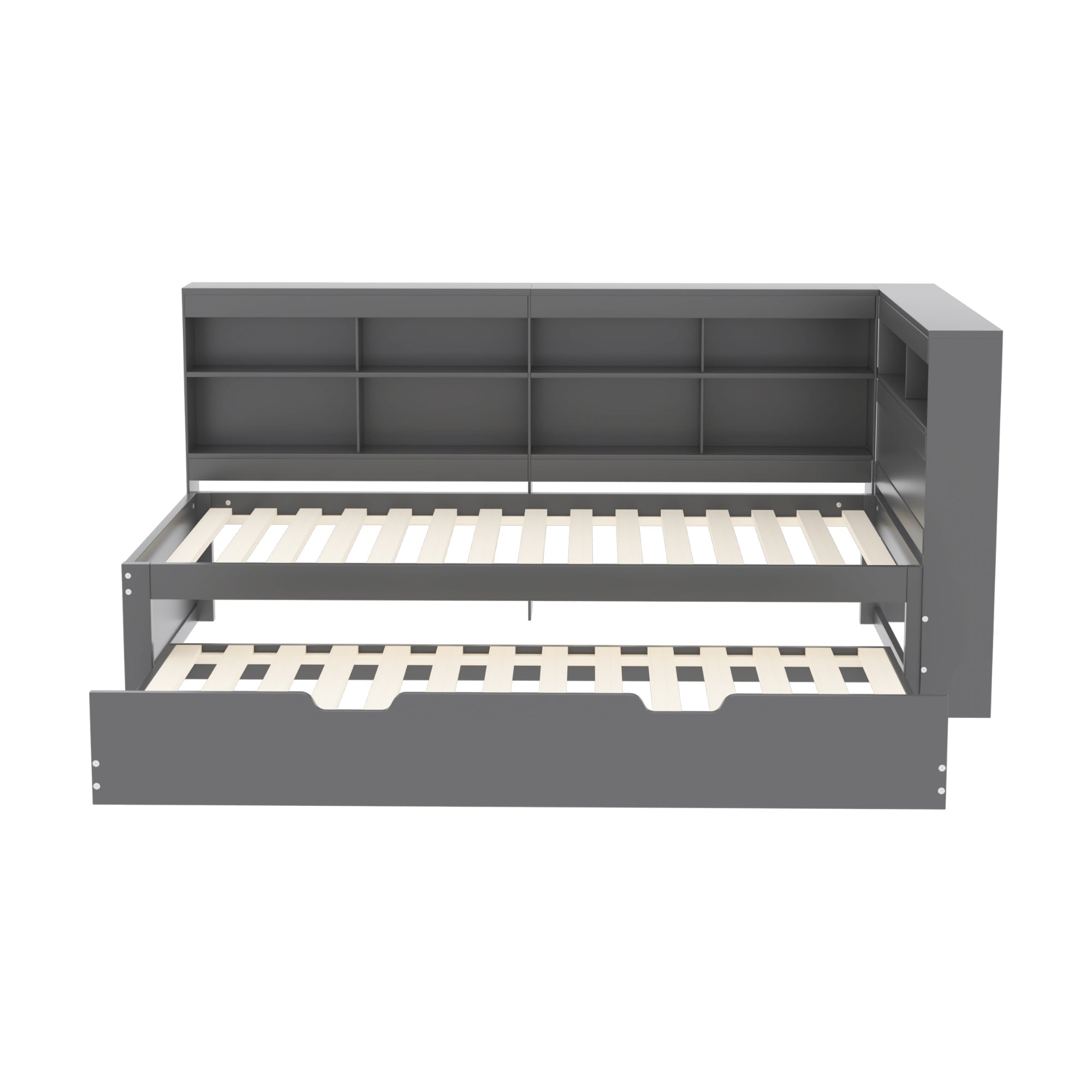 Multifunctional Sofa Bed with Extendable Bed, USB Socket and Storage, Grey Solid Wood