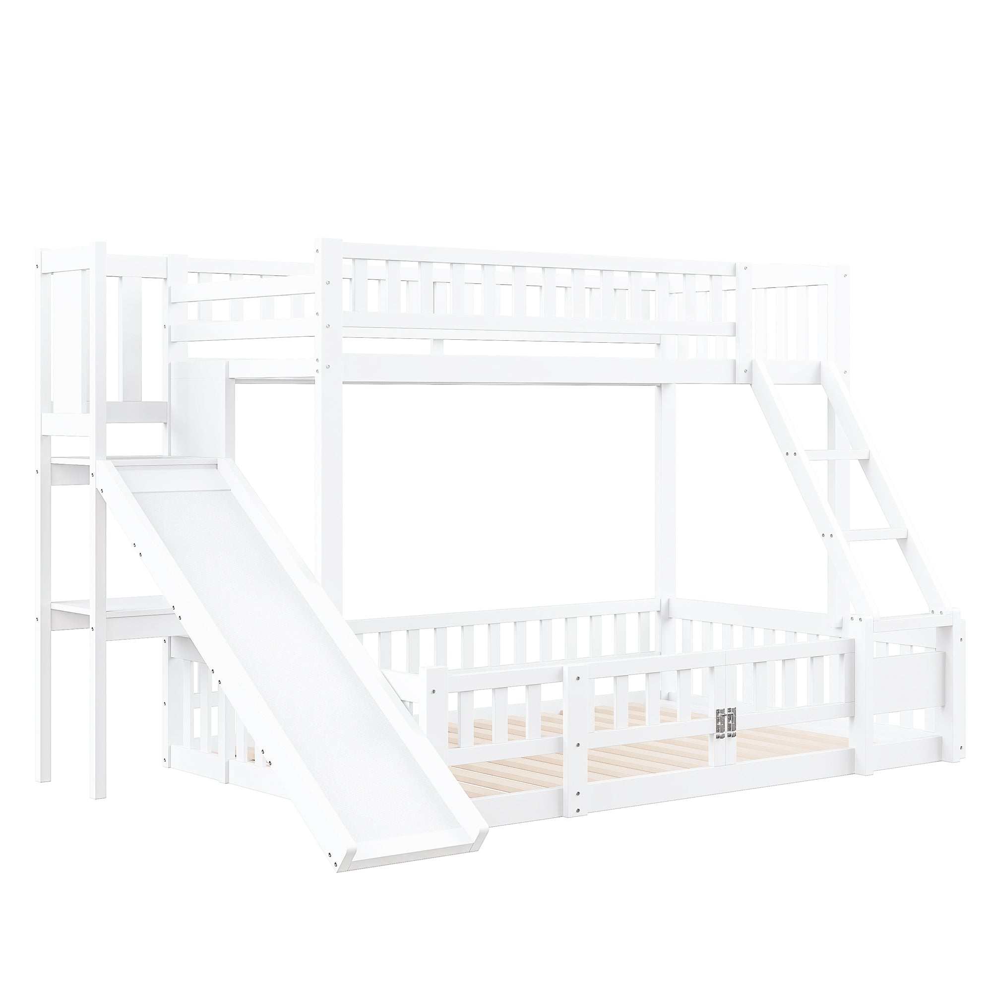 Bunk Bed 90/140x200cm Slide Steps Storage Shelves - White Pine Wood
