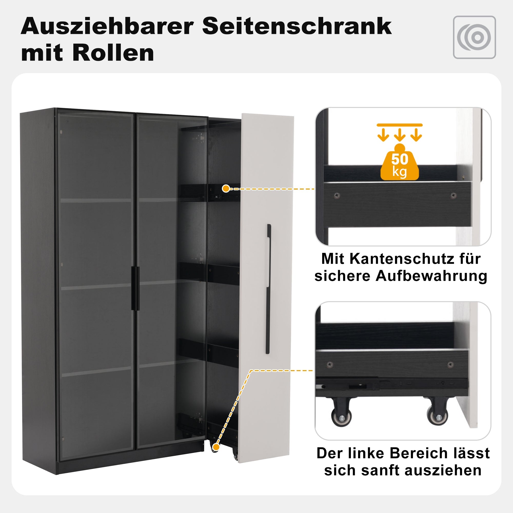 Multifunctional Cabinet 110.5x160cm Display LED Rolling Drawer, White/Black