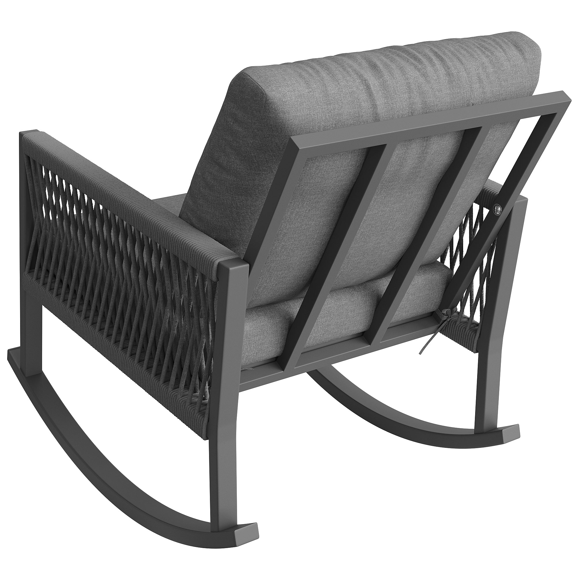 Garden Furniture Set, 4-6 Person Lounge with Round Sofa and Rocking Chair, Grey