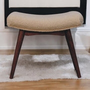Solid Wood Curved Bench, Upholstered Honey Caramel Boucle Cream