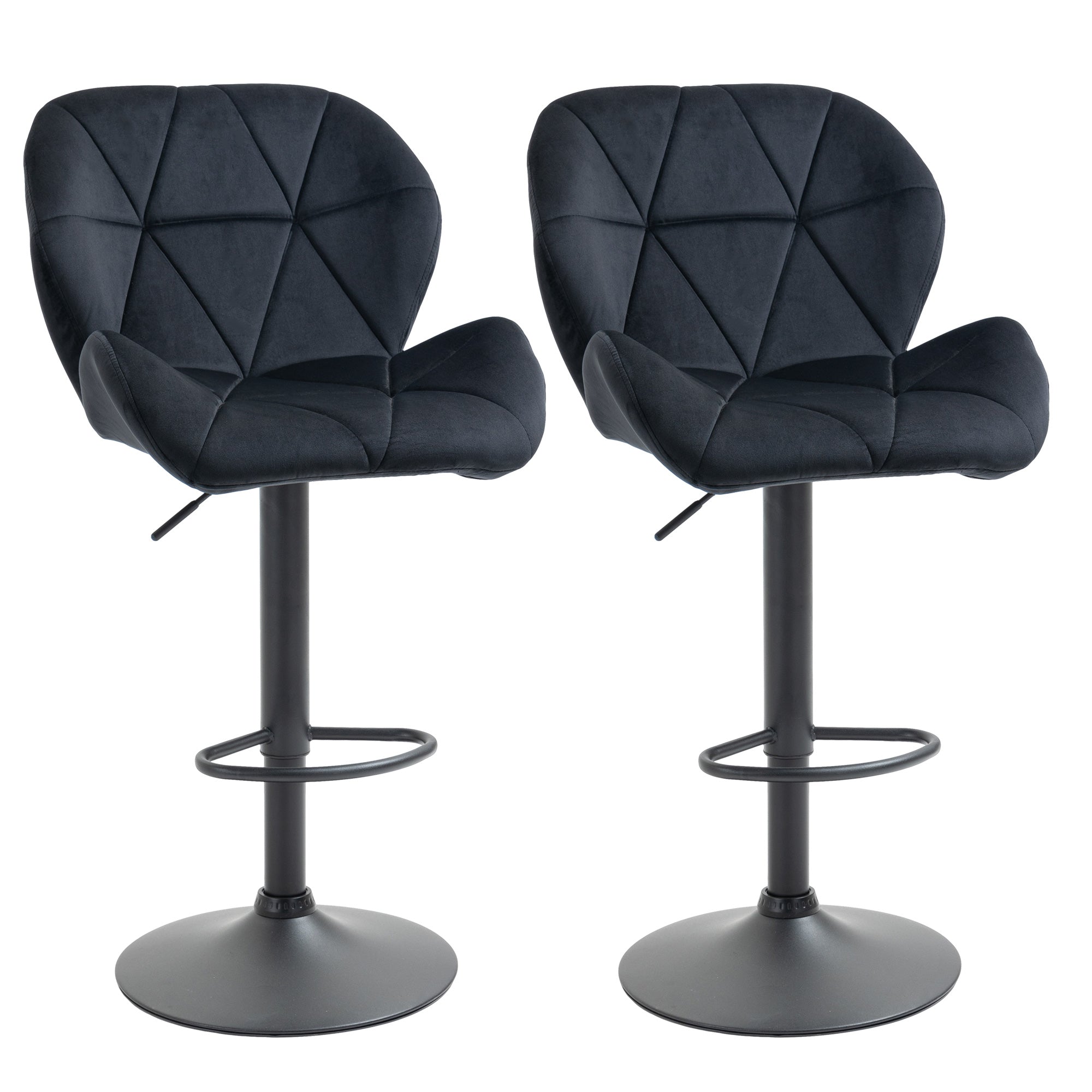 Bar Stools, Swivel Height-Adjustable with Backrest, Velvet Black