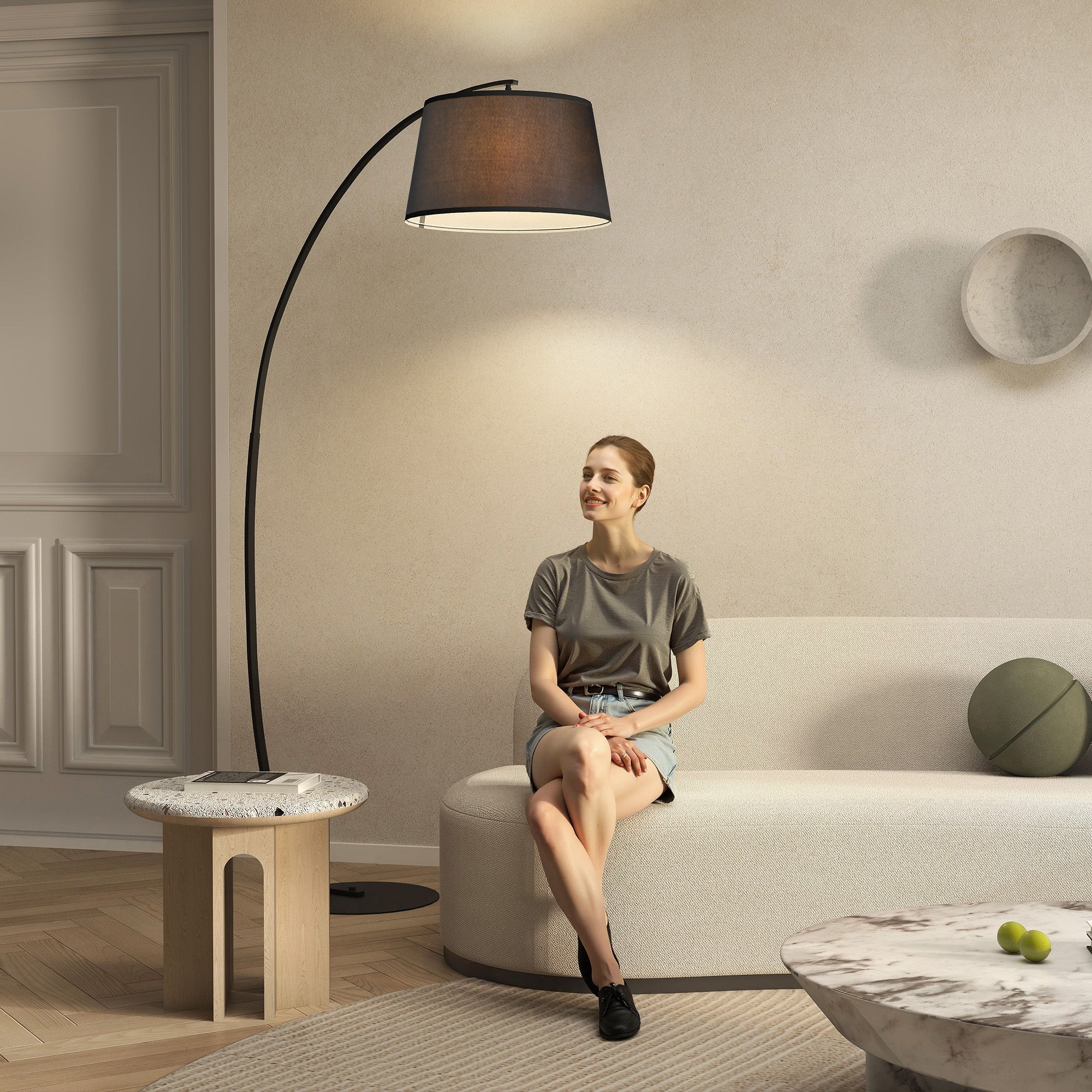 Arc lamp floor lamp Arc modern made of metal linen black