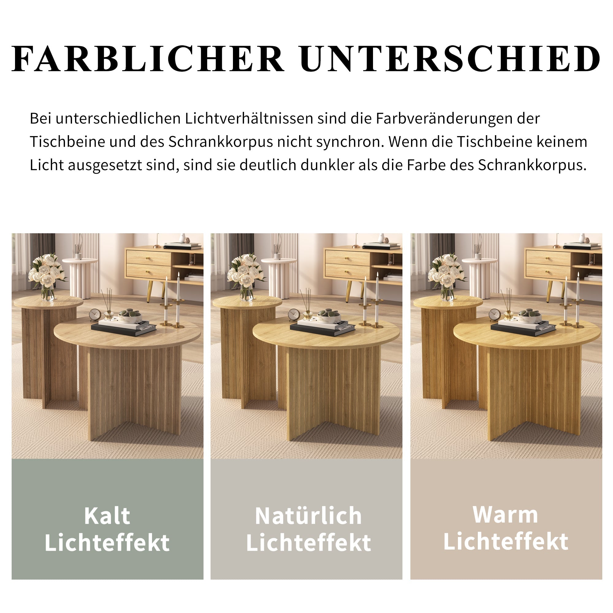 Modern Nesting Tables - 2-Piece Round Coffee Tables, Space-Saving Scandinavian Design, MDF/PB Construction