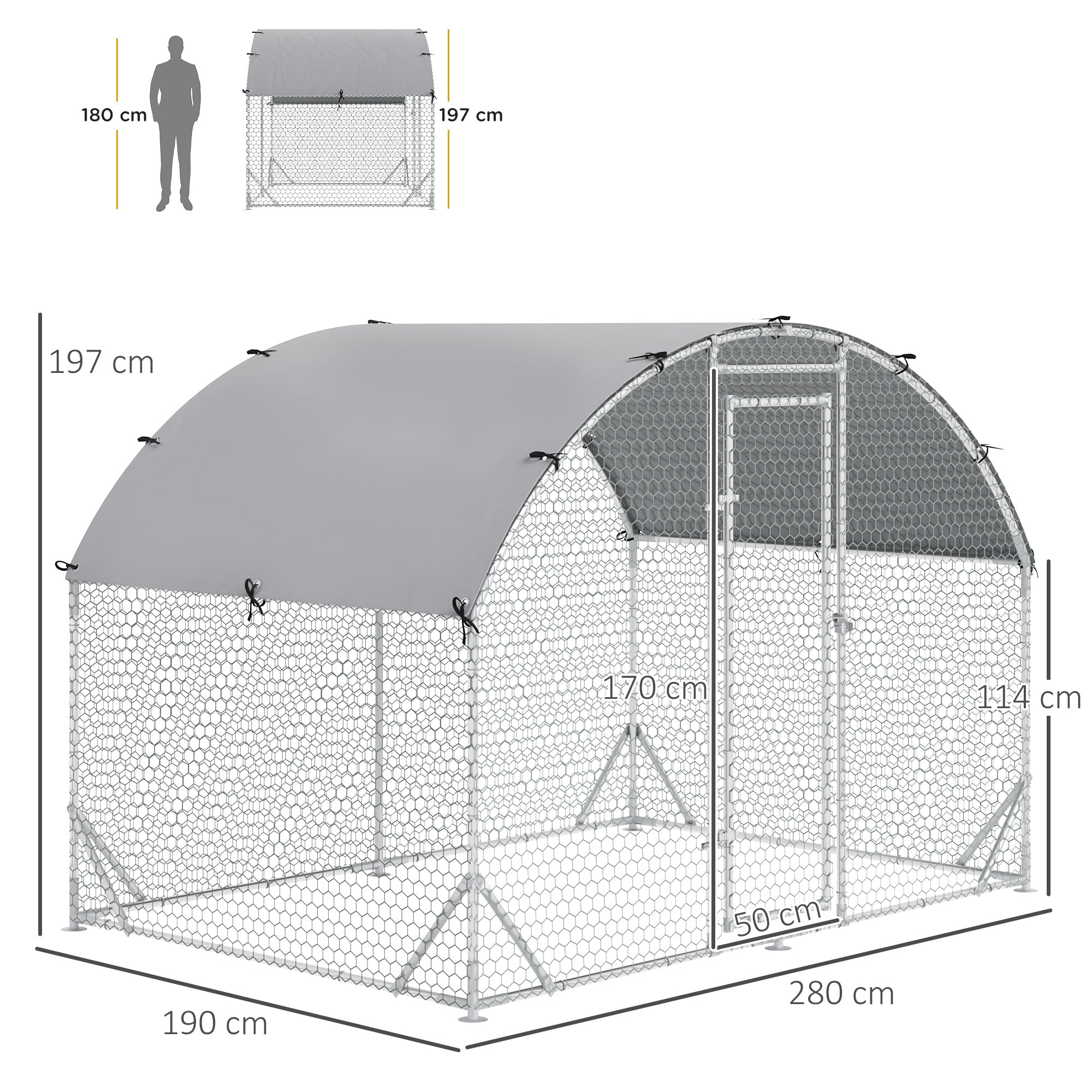 Chicken Coop Free-Range Enclosure, UV-Resistant Cover, Steel Silver