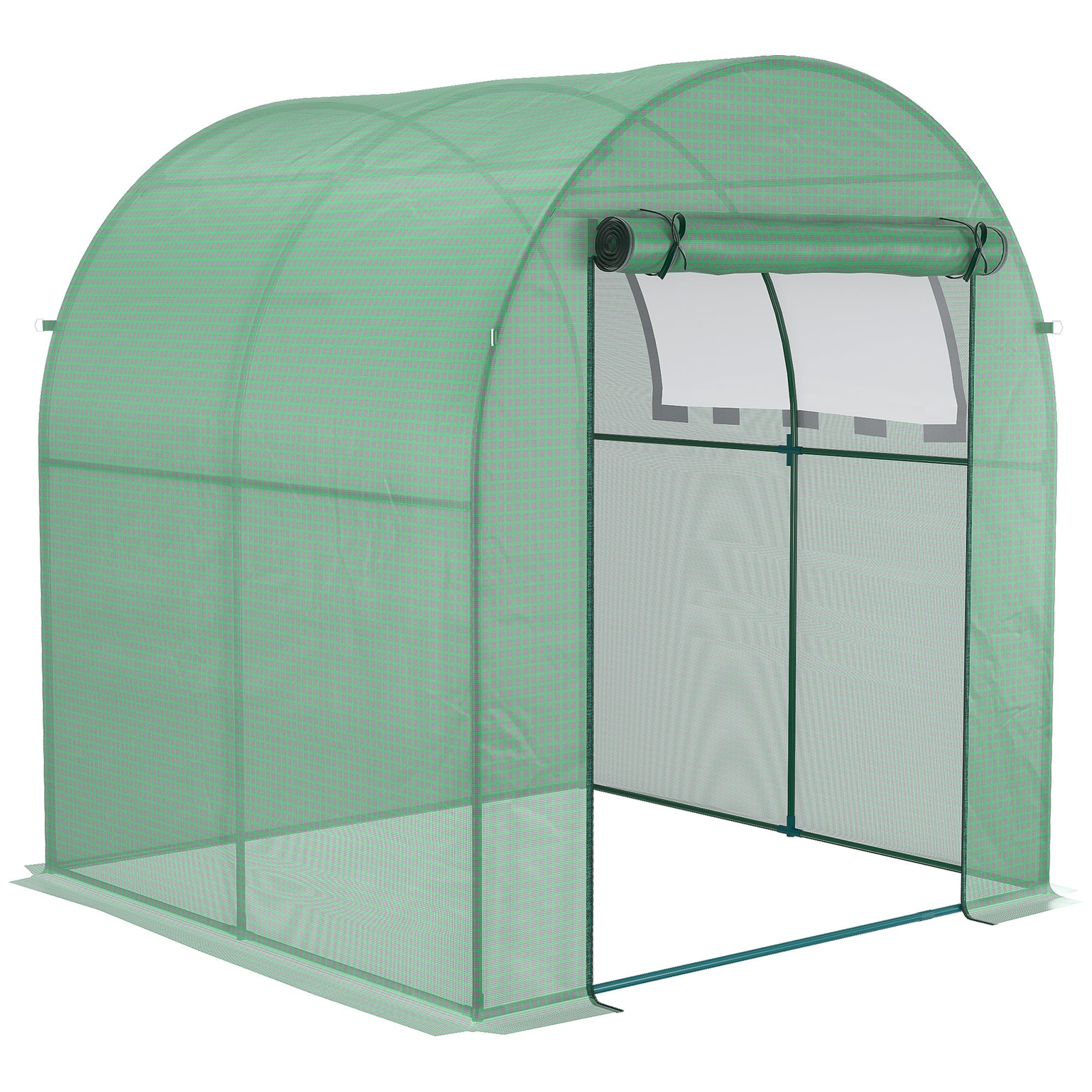 Outsunny Greenhouse, 180 x 180 x 200 cm Walk-in Plant House with Roll-Up Door and Side Window, Green PE Mesh Film