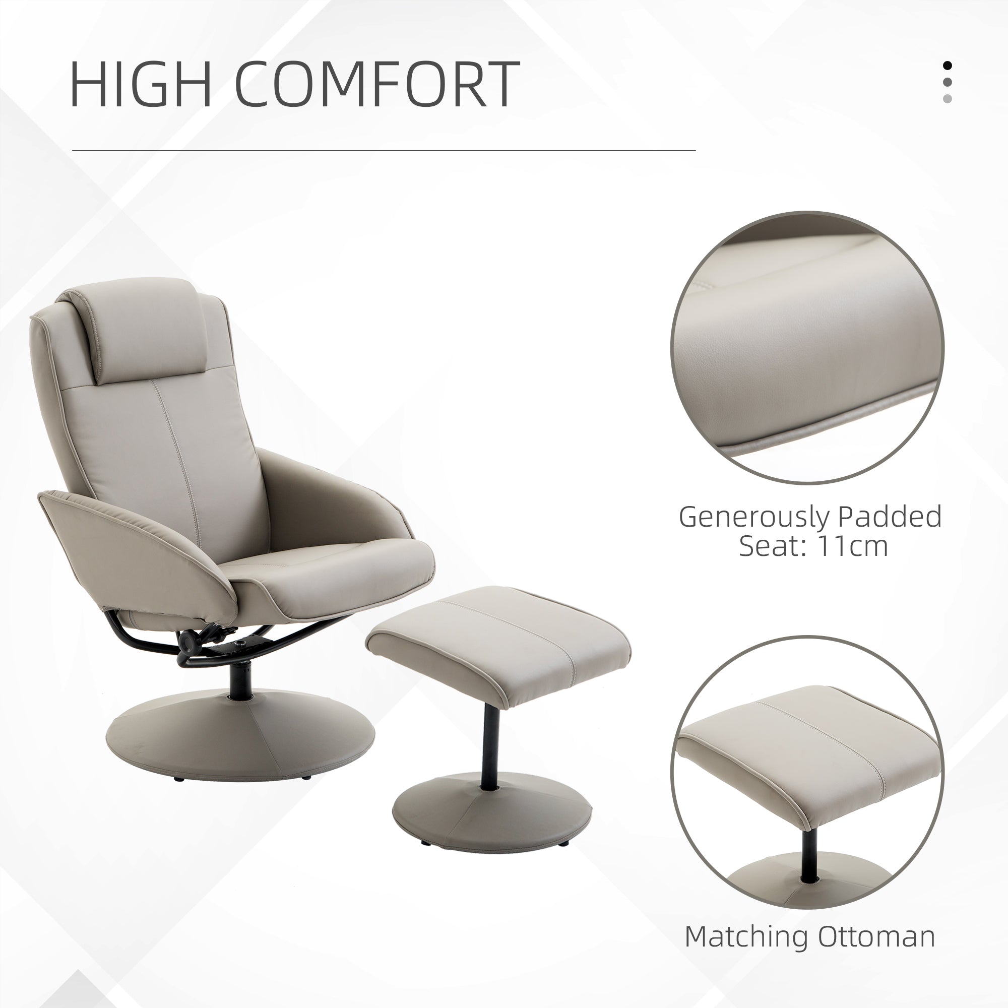 Recliner Chair and Footstool, Swivel Adjustable Backrest PU Leather, Grey