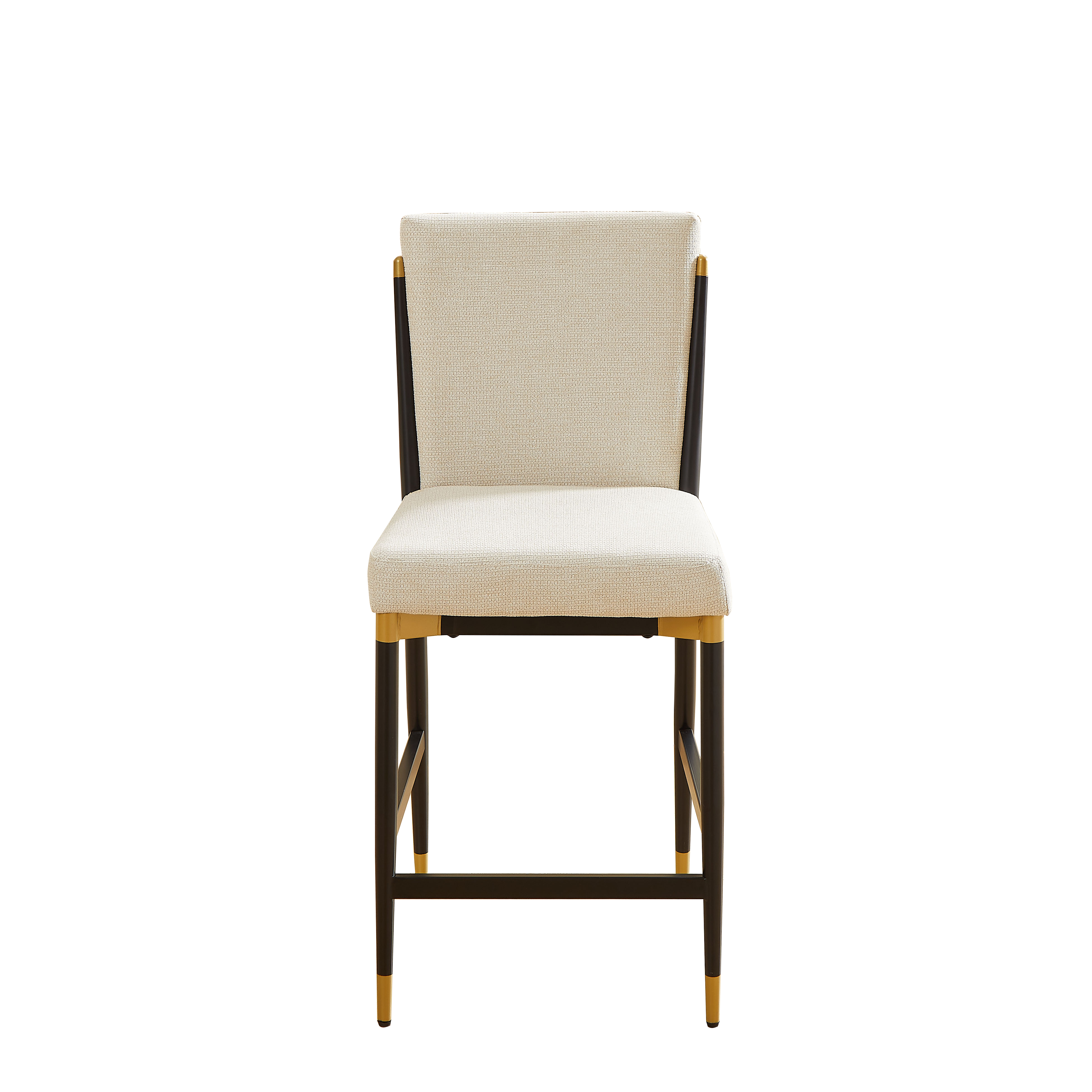 Set of 2 Bar Stools Counter Height Scandinavian Footrest - Cream Fabric/Black Gold