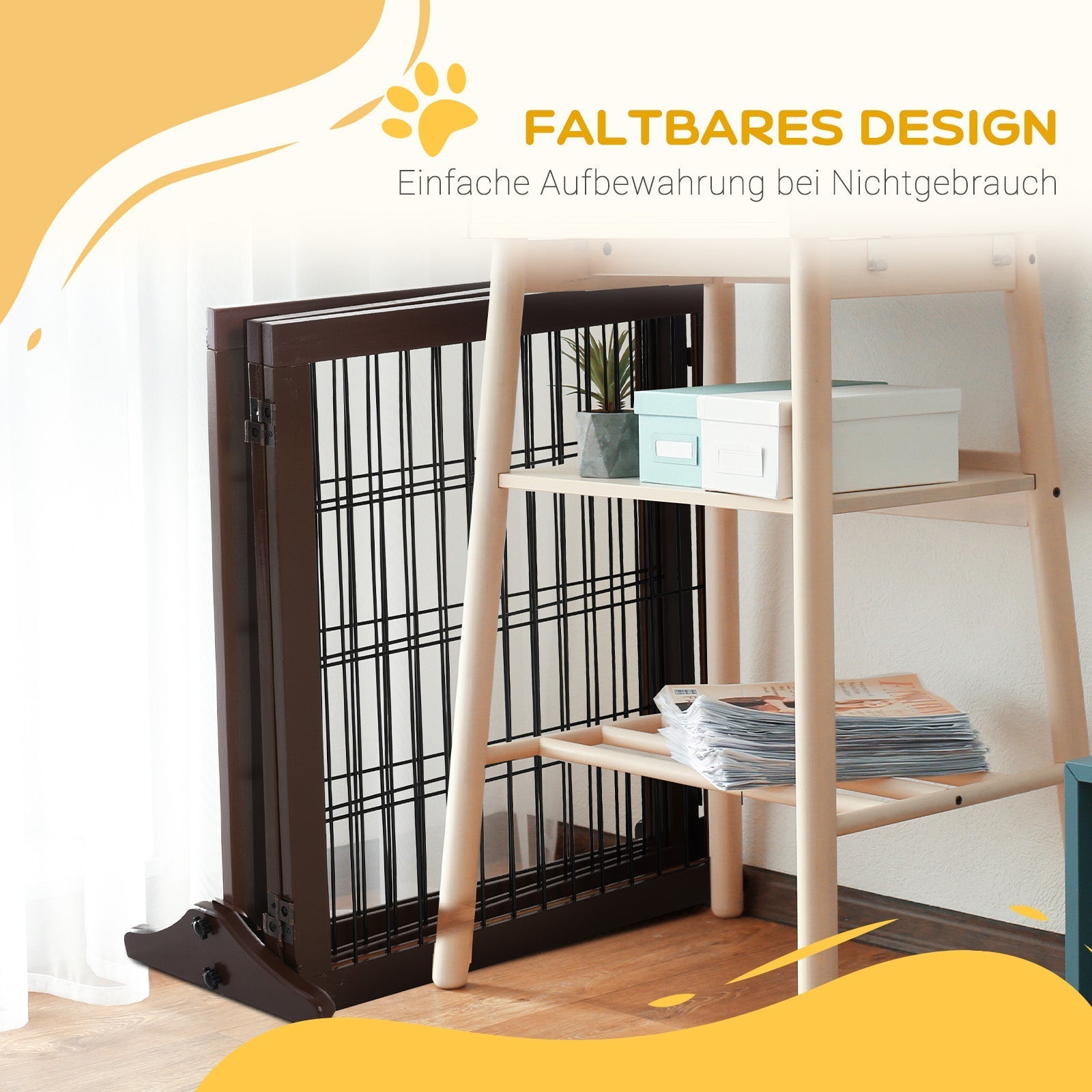 Dog Gate, Freestanding, Pinewood, Brown