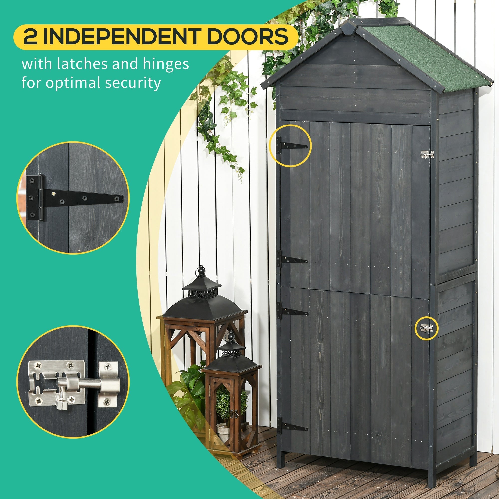 Garden Shed 4-Tier with 3 Shelves, Lockable 2 Doors - Grey