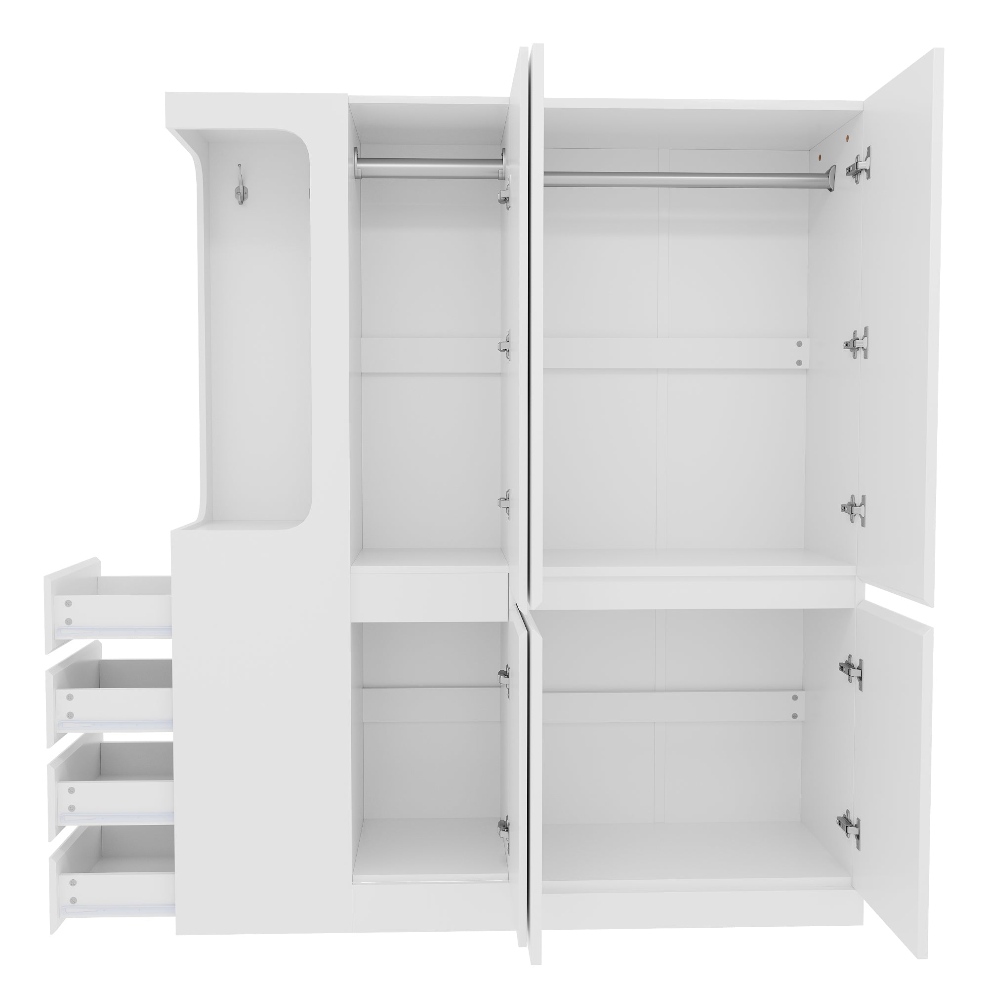 Extra Large Wardrobe with Drawers and Storage Compartments, 140x40x170cm, White
