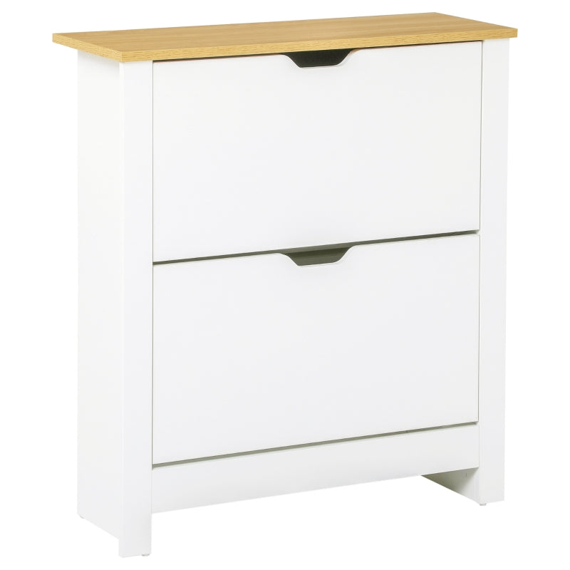Narrow Shoe Cabinet, 2 Flip Drawers Adjustable Shelves 12 Pairs, White