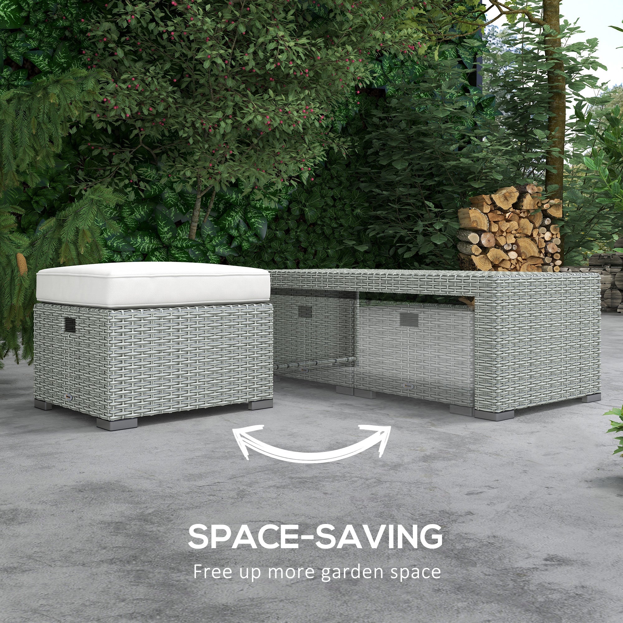 Six-piece Outdoor Rattan Dining Sofa Set with Reclining Armchairs, Grey