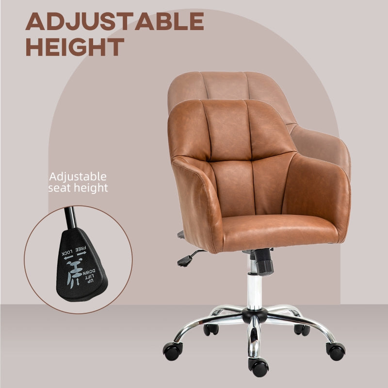 Faux Leather Tub Office Chair with Wheels, Brown