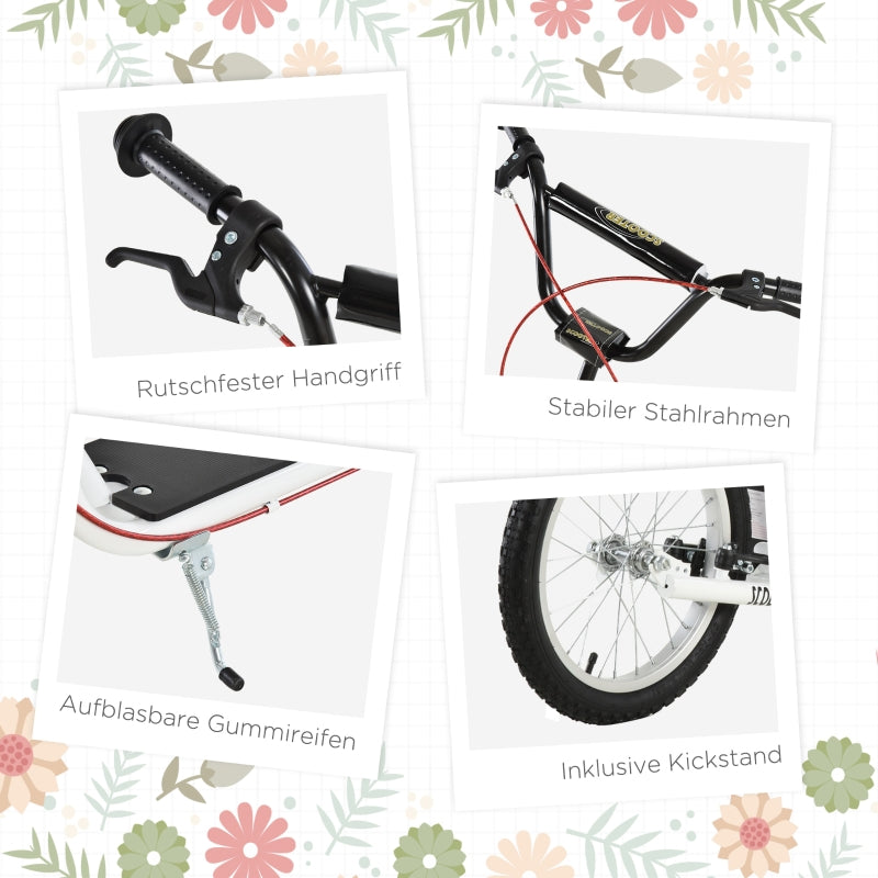 children's scooter with pneumatic tires and handbrake, foldable, 16 inches, white