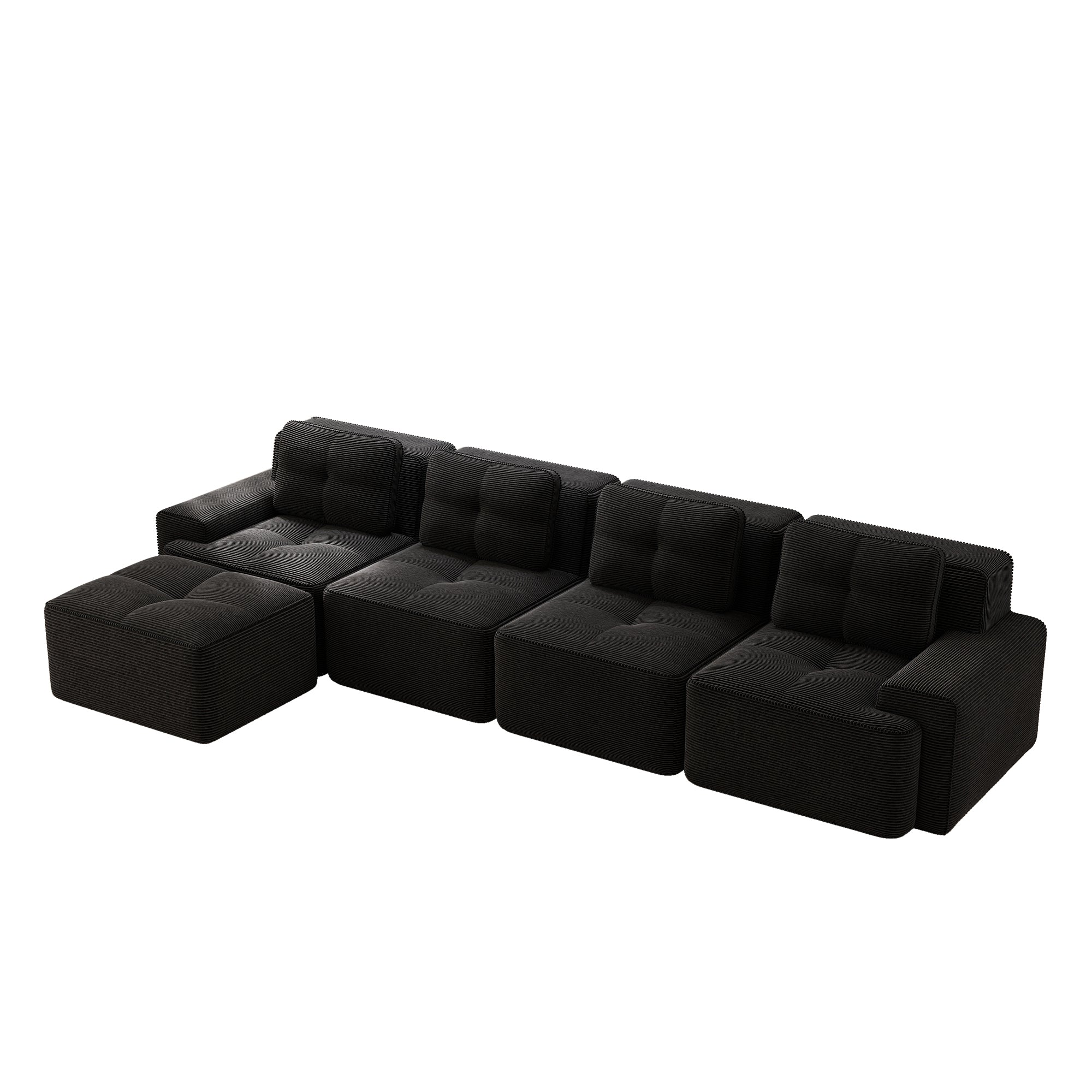 Boneless Modular Sofa L-Shaped Chaise 4-Seater Deep-Seat - Corduroy Black