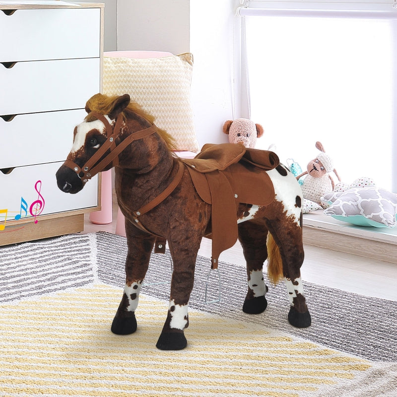 Plush Riding Horse with Saddle, Sound and Stirrups, Brown