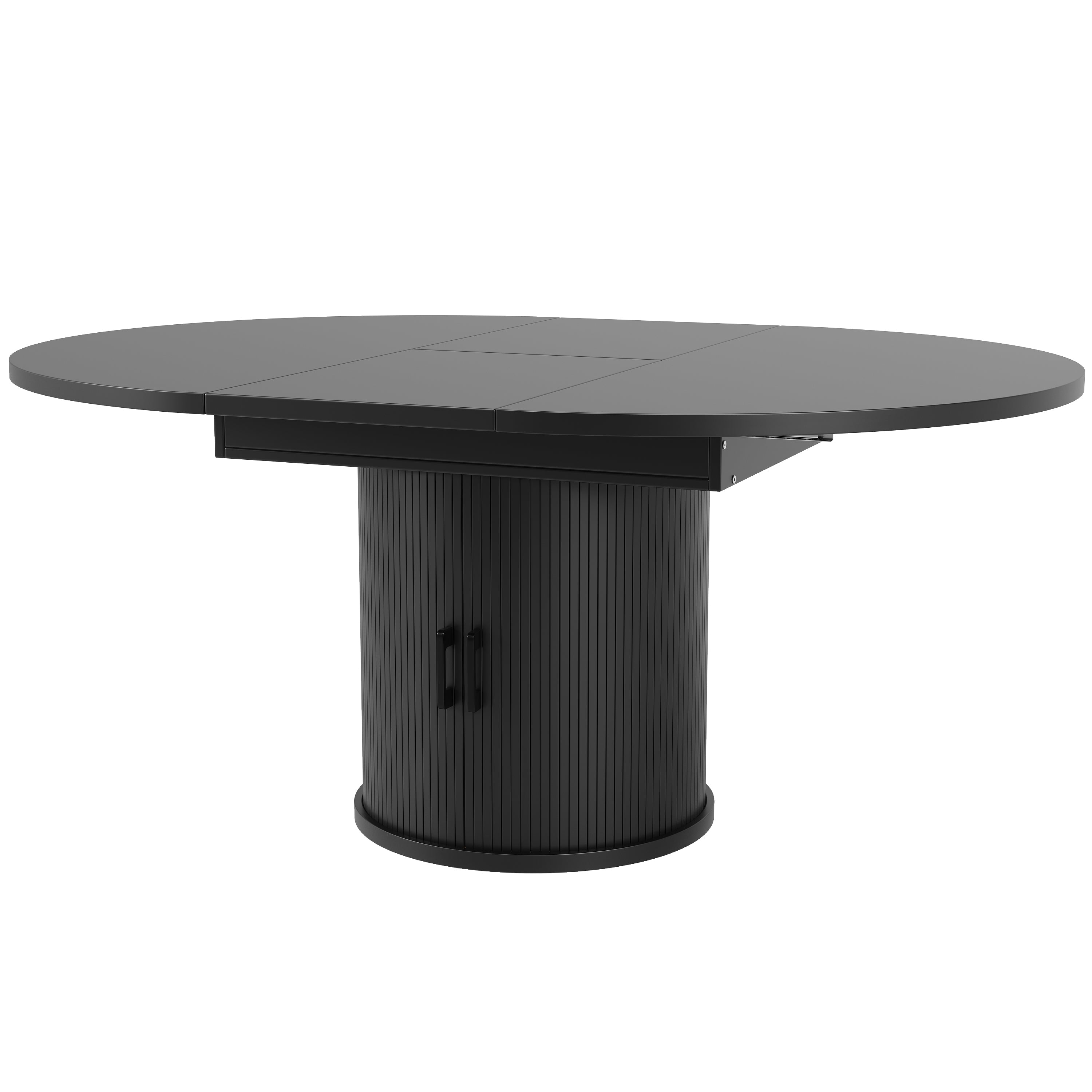 Round Extendable Dining Table, 118-158 cm Oval Tabletop for 6 People, Walnut and Black