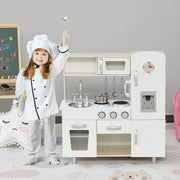 Children's Kitchen Playset with Accessories and Storage for Ages 3+, Pine and MDF, White