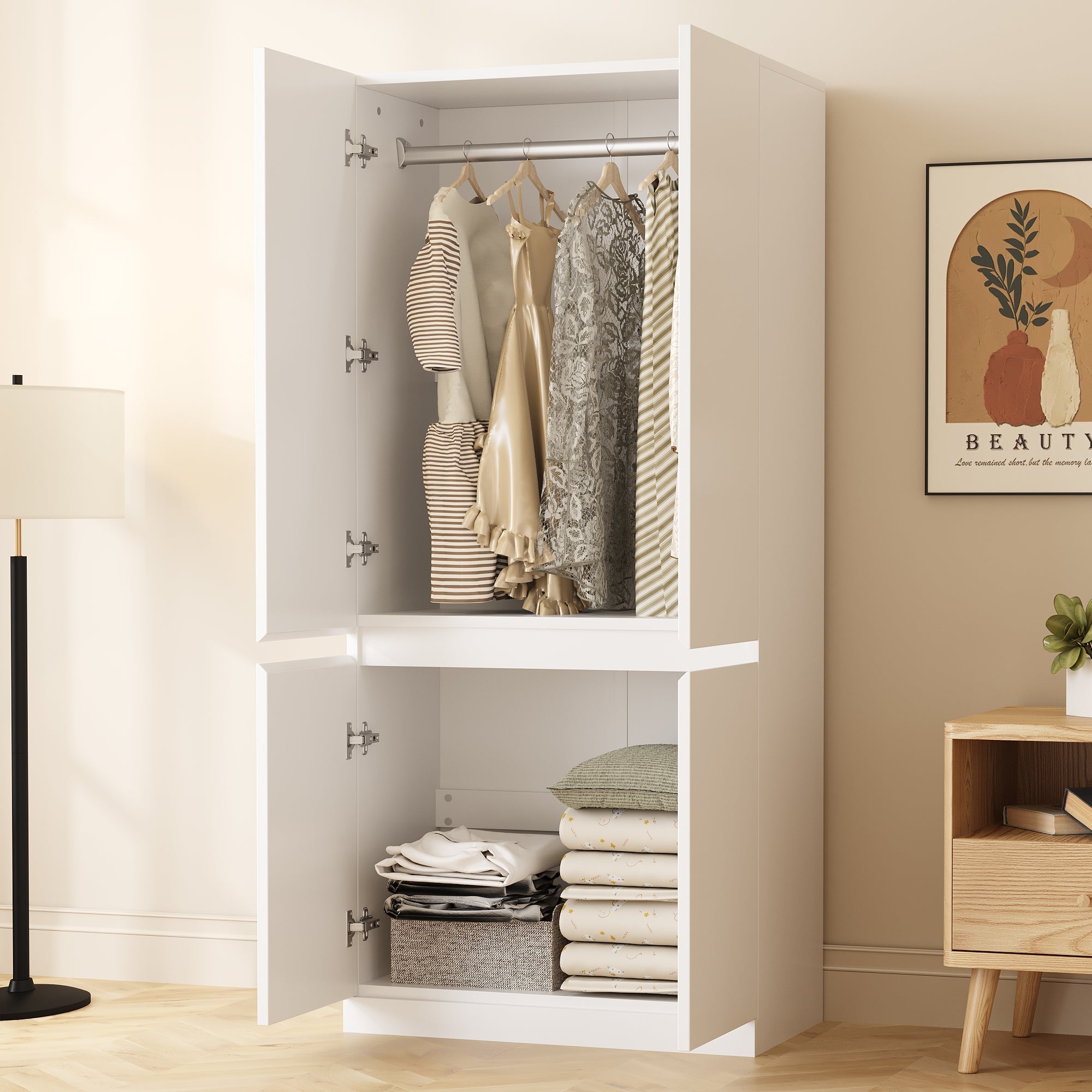 Wardrobe Double Door Large Storage 70x40x170cm, White