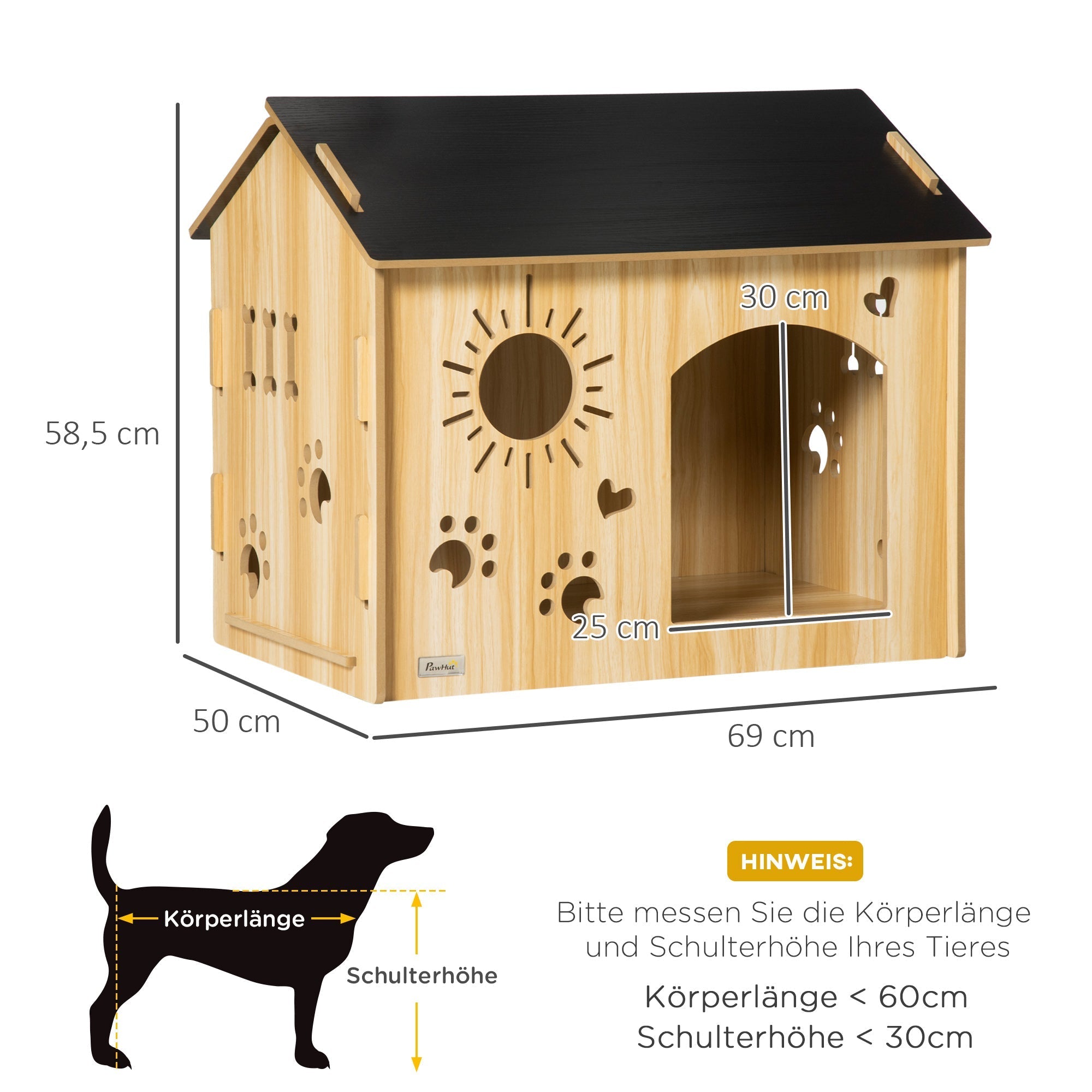 Hundehütte, Indoor mit Dach und Belüftung, MDF Eiche Schwarz