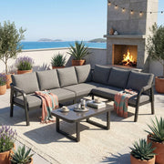 Garden Furniture Set with Corner Sofa and Coffee Table, Seats 6, Grey Galvanized Steel