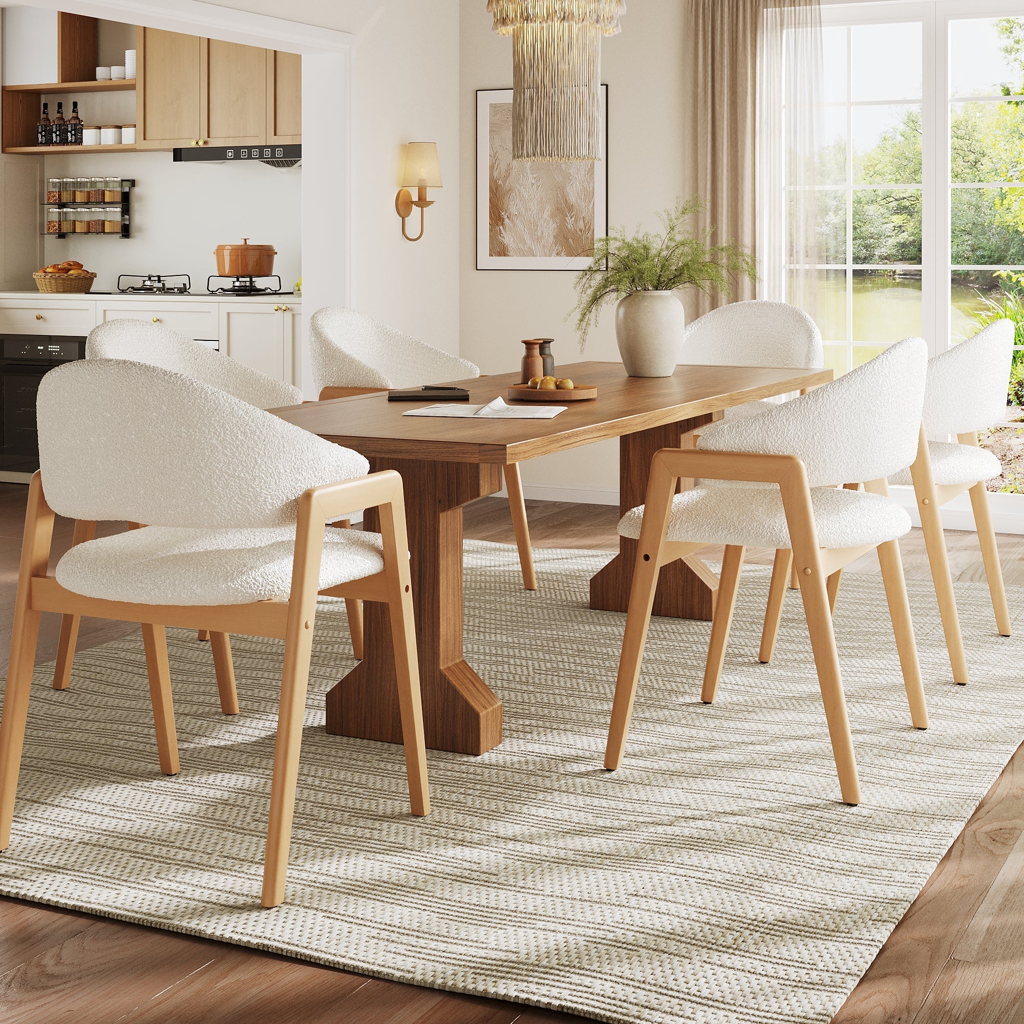 Cocktail Chairs Set of 6 Curved Backrest Teddy - White